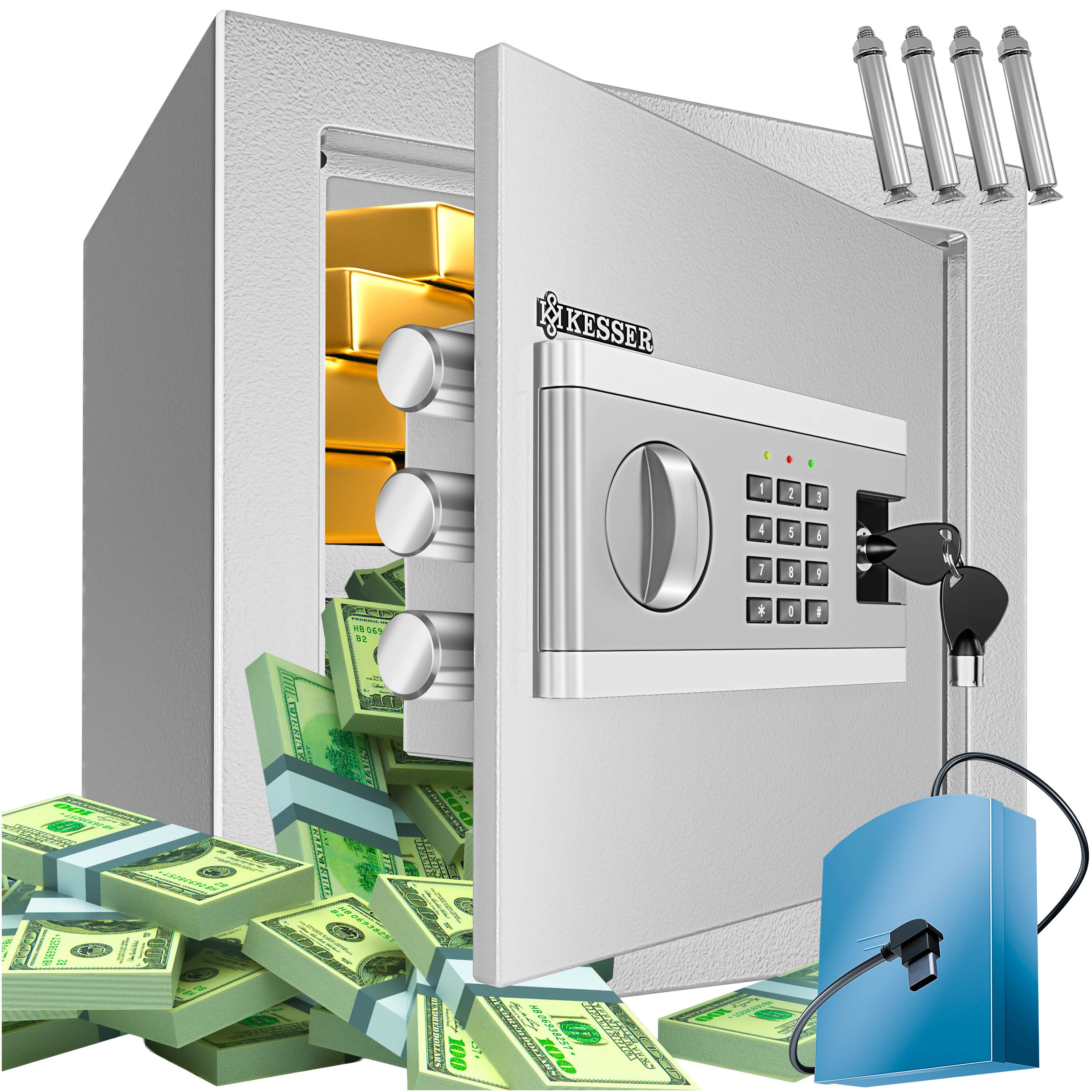 KESSER&reg; Elektr. Tresor | Inkl. Batteriebox | Elektronischer Safe | 3x Doppelbolzenverriegelung | Boden Wandtresor | M&ouml;beltresor | Innenbeleuchtung | Panzerschrank Zahlenschloss - Bild 1
