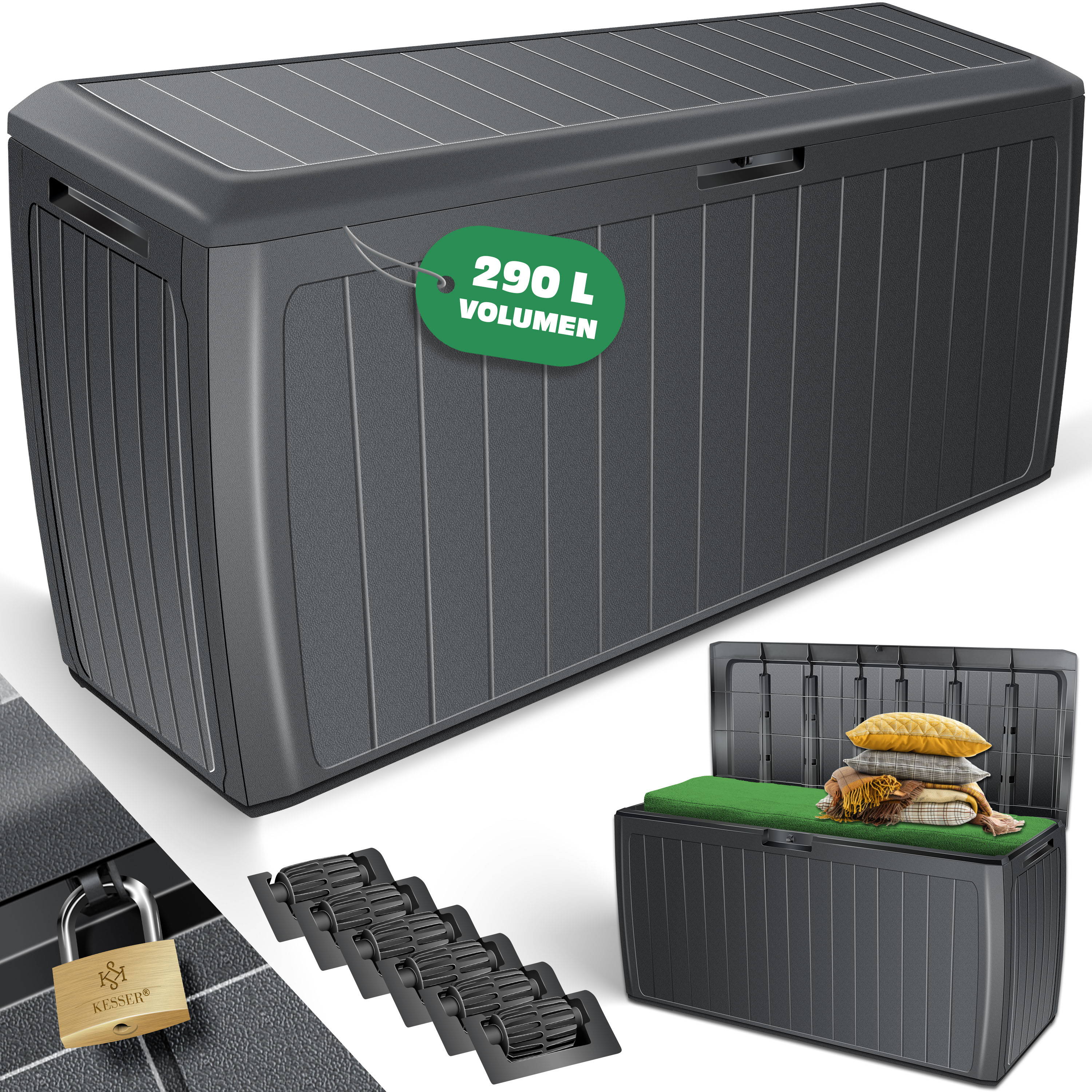 KESSER&reg; Auflagenbox Kissenbox 290 Liter mit abschlie&szlig;barem Deckel Haltegriffe Gartenbox - Bild 1