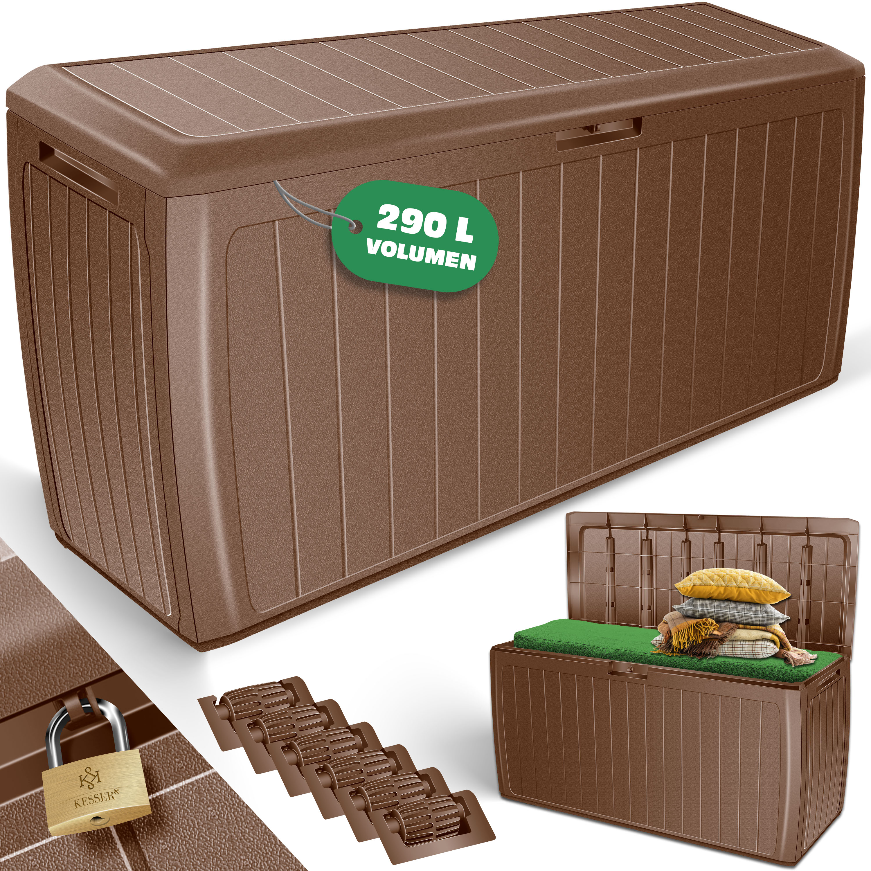 KESSER&reg; Auflagenbox Kissenbox 290 Liter mit abschlie&szlig;barem Deckel Haltegriffe Gartenbox - Bild 1