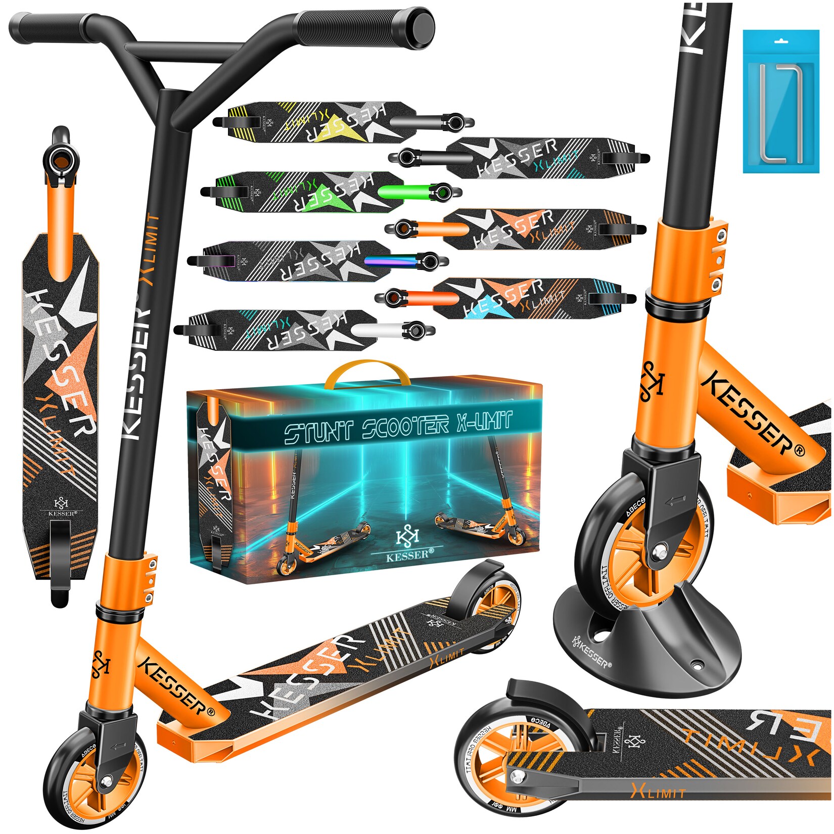 KESSER® Scooter Funscooter Stuntscooter X-Limit - 360° Lenkung mit ABEC 9 Kugellagern 100 mm PU Räder Robuster Kickscooter Tretroller Cityroller Trick Roller für Kinder Erwachsene