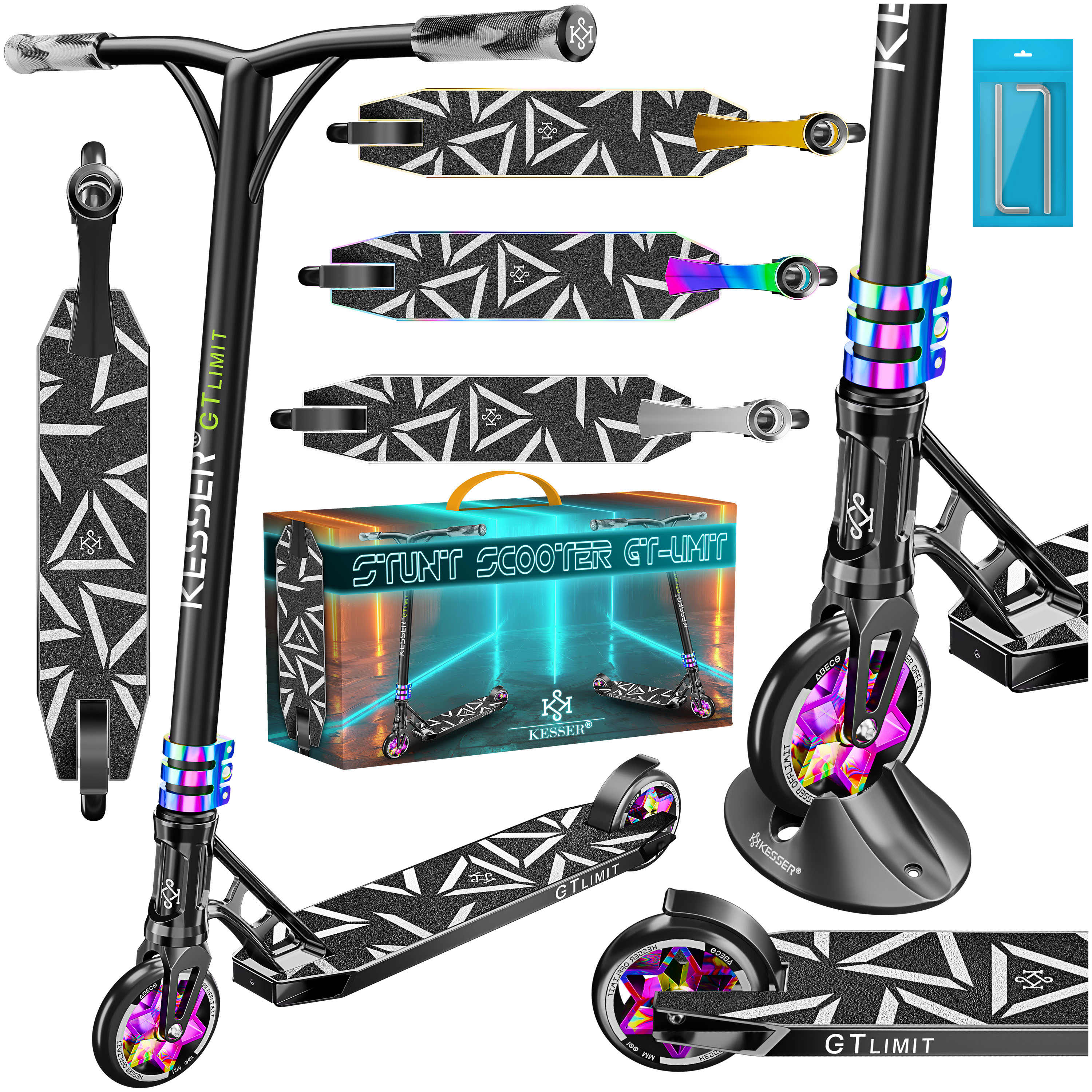 KESSER&reg; Stunt Scooter GT-Limit 360&deg; Lenkung Funscooter Stuntscooter mit St&auml;nder ABEC 9 Kugellagern, 110 mm PU R&auml;der , Kickscooter Tretroller Cityroller Trick Roller f&uuml;r Kinder Erwachsene - Bild 1