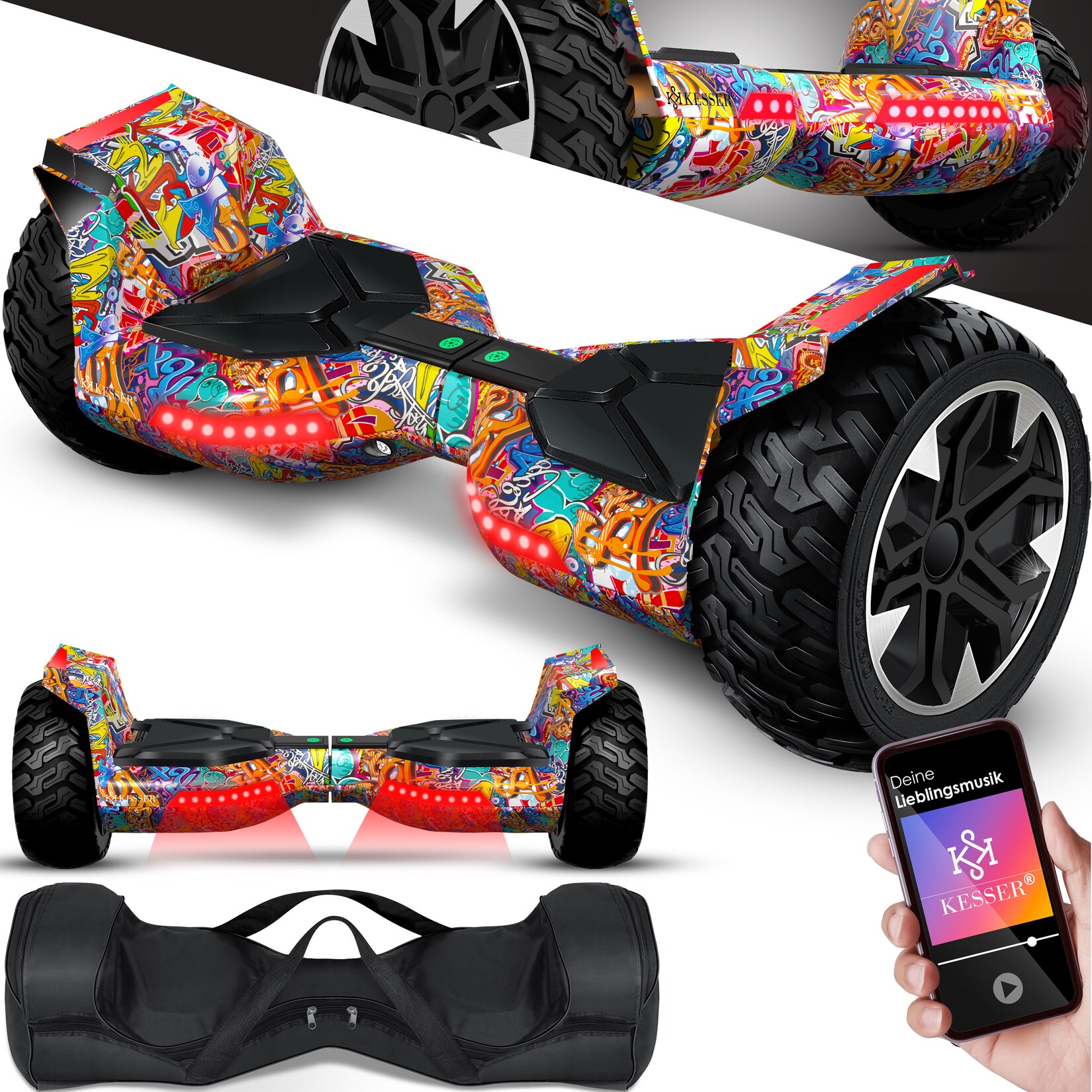 KESSER® Hoverboard 8,5 Zoll 800 mit Bluetooth Lautsprecher, LED Licht, Kinder Sicherheitsmodus, Dual Motor, Smart Elektro Self Balance Board Hover E-Scooter
