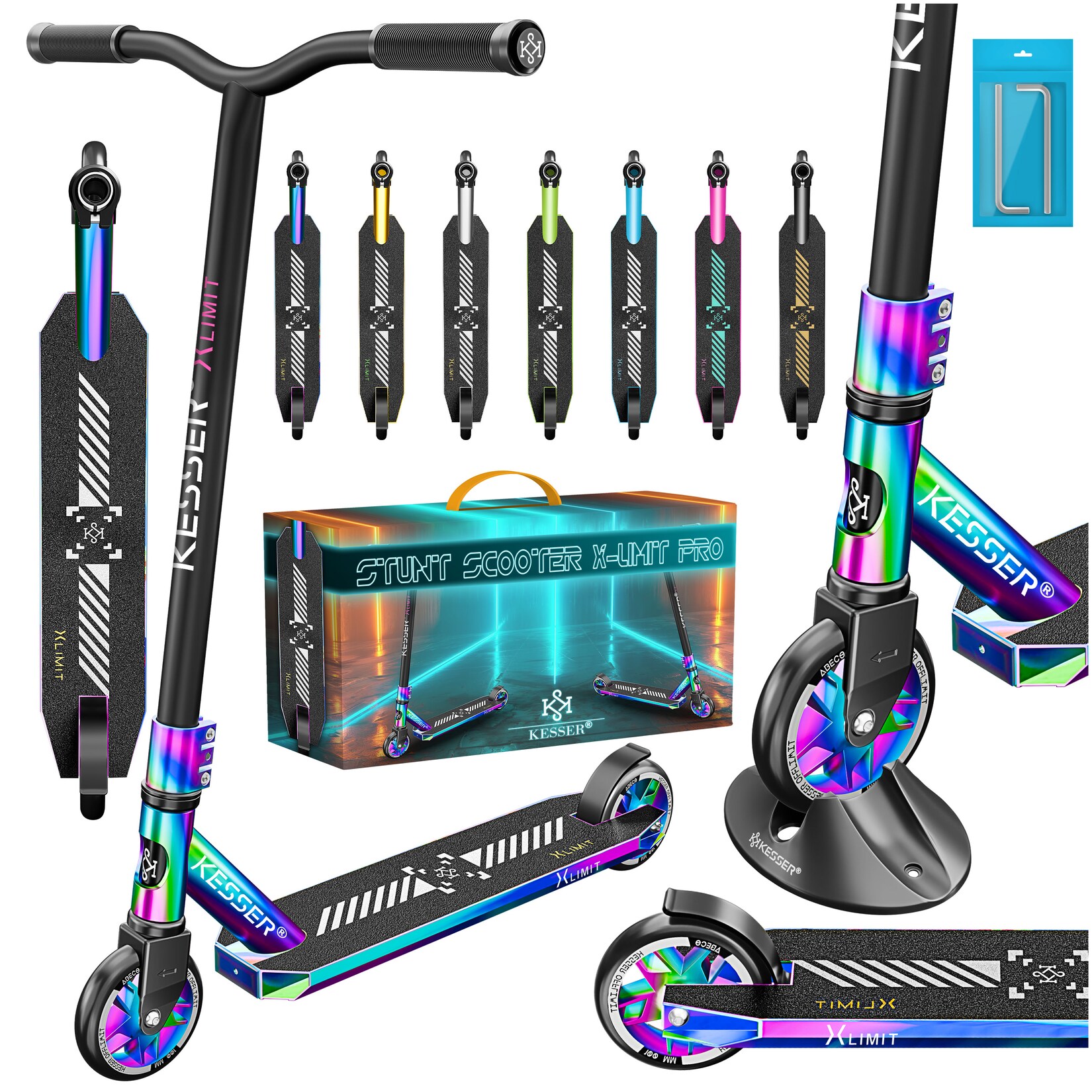 KESSER® Stunt Scooter X-Limit-Pro 360° Lenkung Funscooter Stuntscooter mit Ständer ABEC 9 Kugellagern, 110 mm PU Räder , Kickscooter Tretroller Cityroller Trick Roller für Kinder Erwachsene