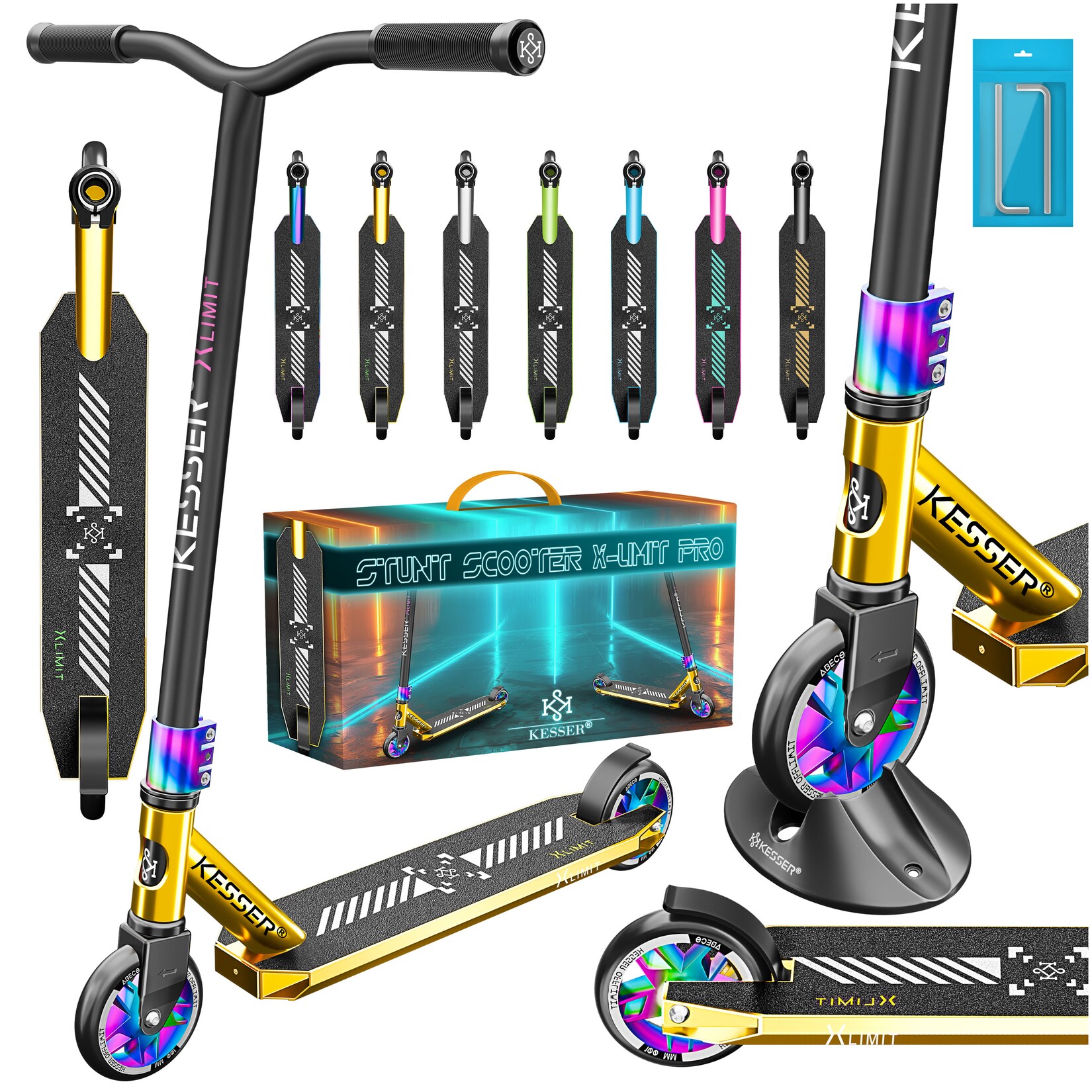 KESSER® Stunt Scooter X-Limit-Pro 360° Lenkung Funscooter Stuntscooter mit Ständer ABEC 9 Kugellagern, 110 mm PU Räder , Kickscooter Tretroller Cityroller Trick Roller für Kinder Erwachsene
