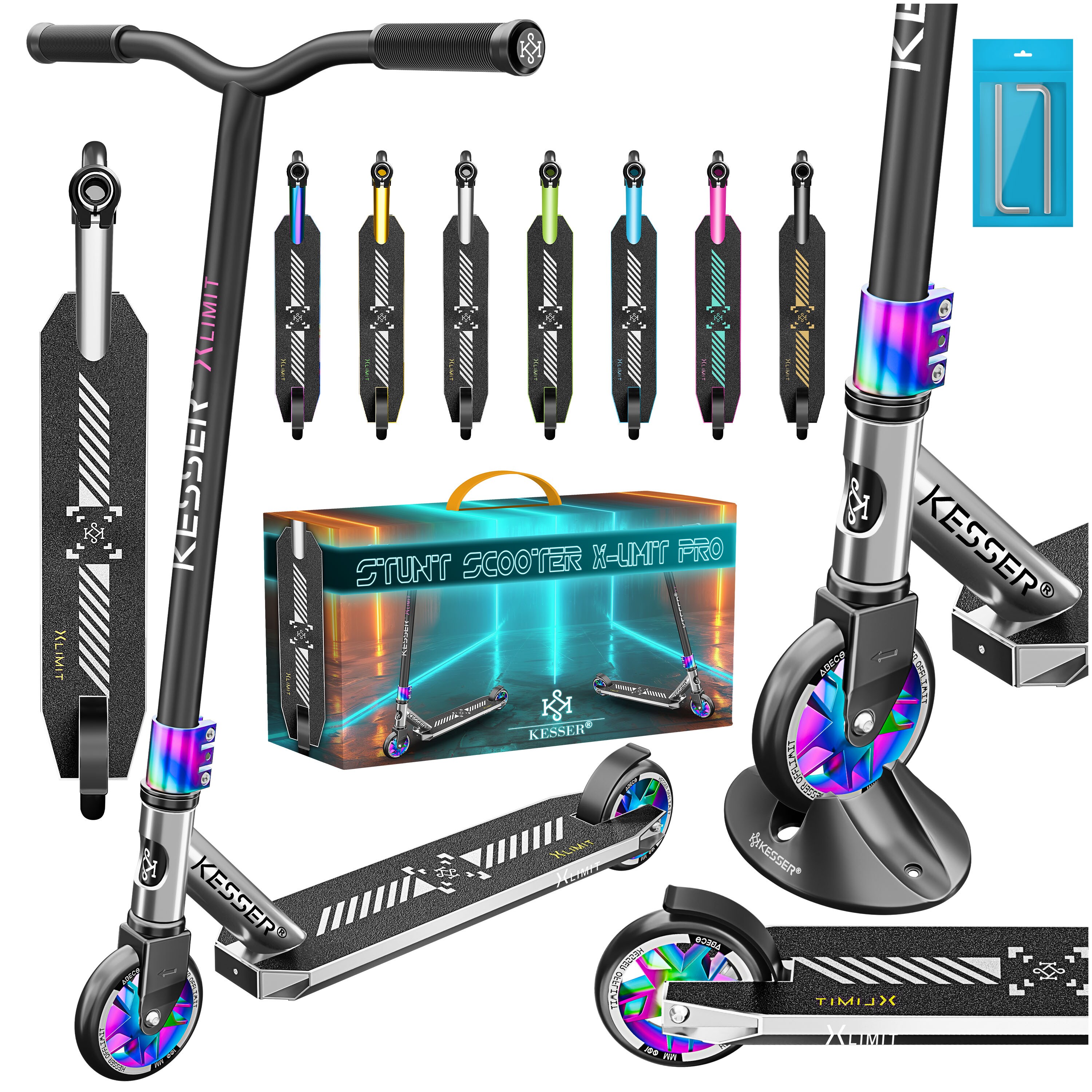 KESSER&reg; Stunt Scooter X-Limit-Pro 360&deg; Lenkung Funscooter Stuntscooter mit St&auml;nder ABEC 9 Kugellagern, 110 mm PU R&auml;der , Kickscooter Tretroller Cityroller Trick Roller f&uuml;r Kinder Erwachsene - Bild 1