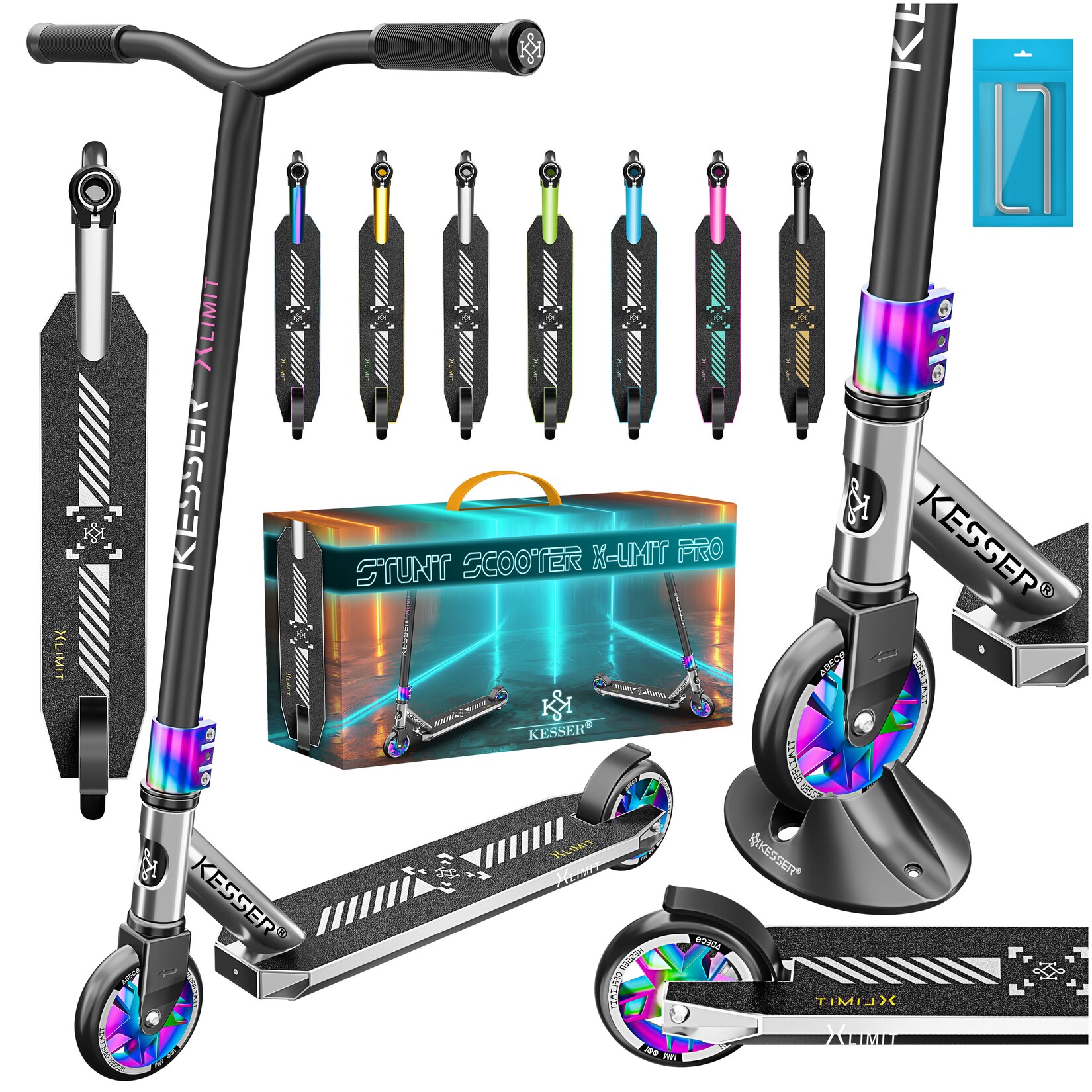KESSER® Stunt Scooter X-Limit-Pro 360° Lenkung Funscooter Stuntscooter mit Ständer ABEC 9 Kugellagern, 110 mm PU Räder , Kickscooter Tretroller Cityroller Trick Roller für Kinder Erwachsene