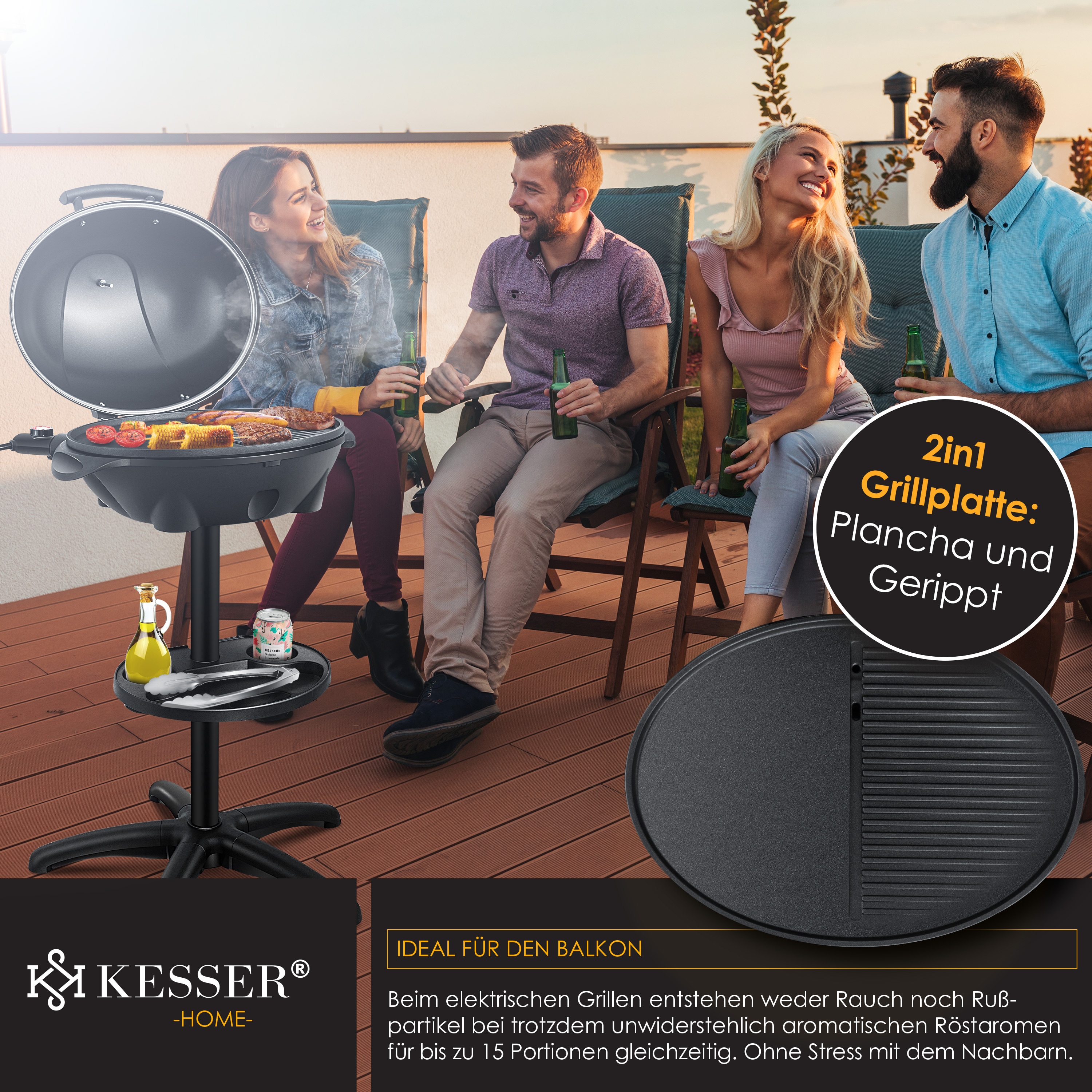 SOARS Elektrogrill XXL 1800W - Grillplatte Mit Antihaftbeschichtung Für 10-12 Personen