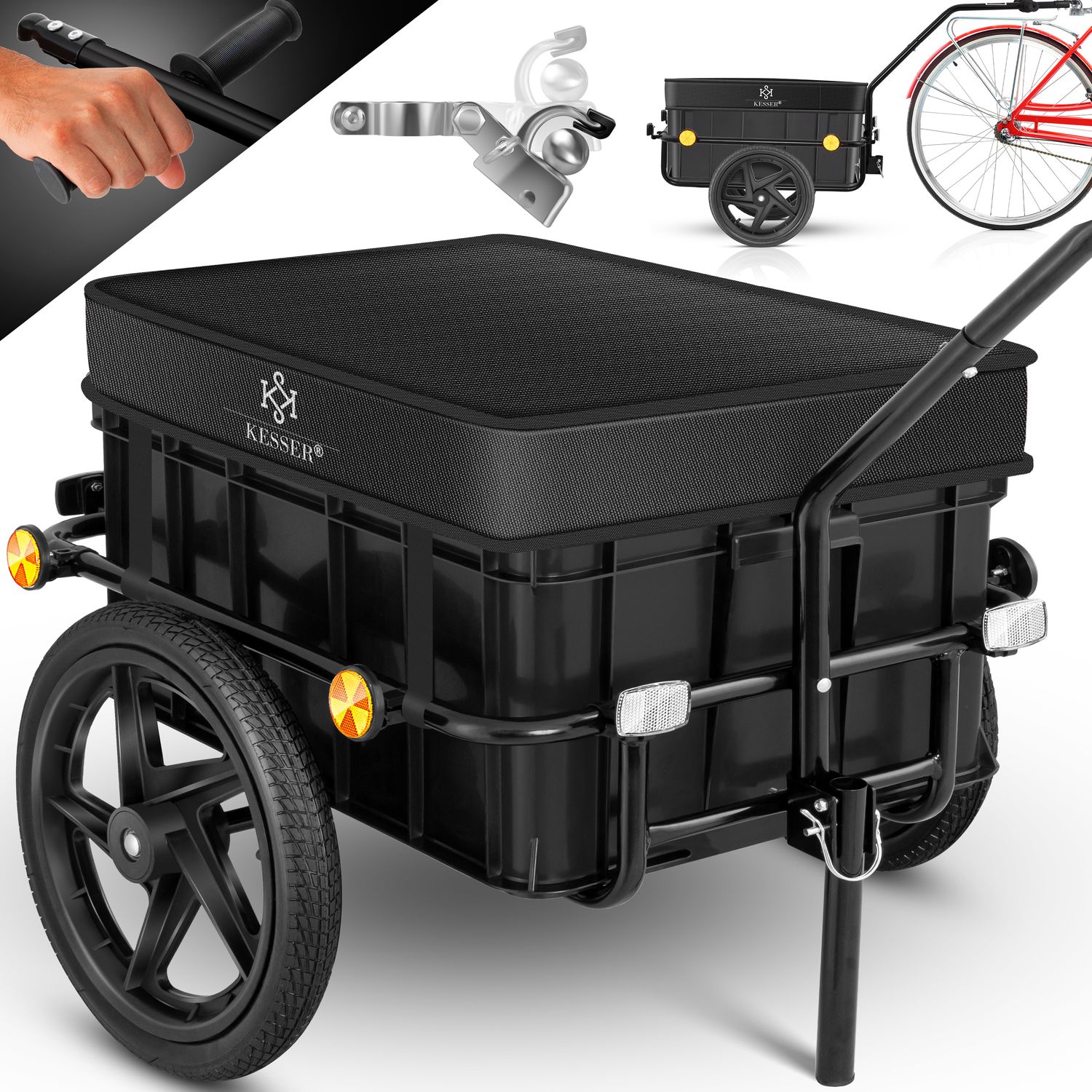 KESSER&reg; Fahrradanh&auml;nger Lastenanh&auml;nger Handwagen mit Kupplung Hochdeichsel f&uuml;r Fahrrad Transportanh&auml;nger Transportbox mit 70 Liter Volumen Max. 60kg  f&uuml;r Fahrr&auml;der mit 26'' - 28'' - Bild 1