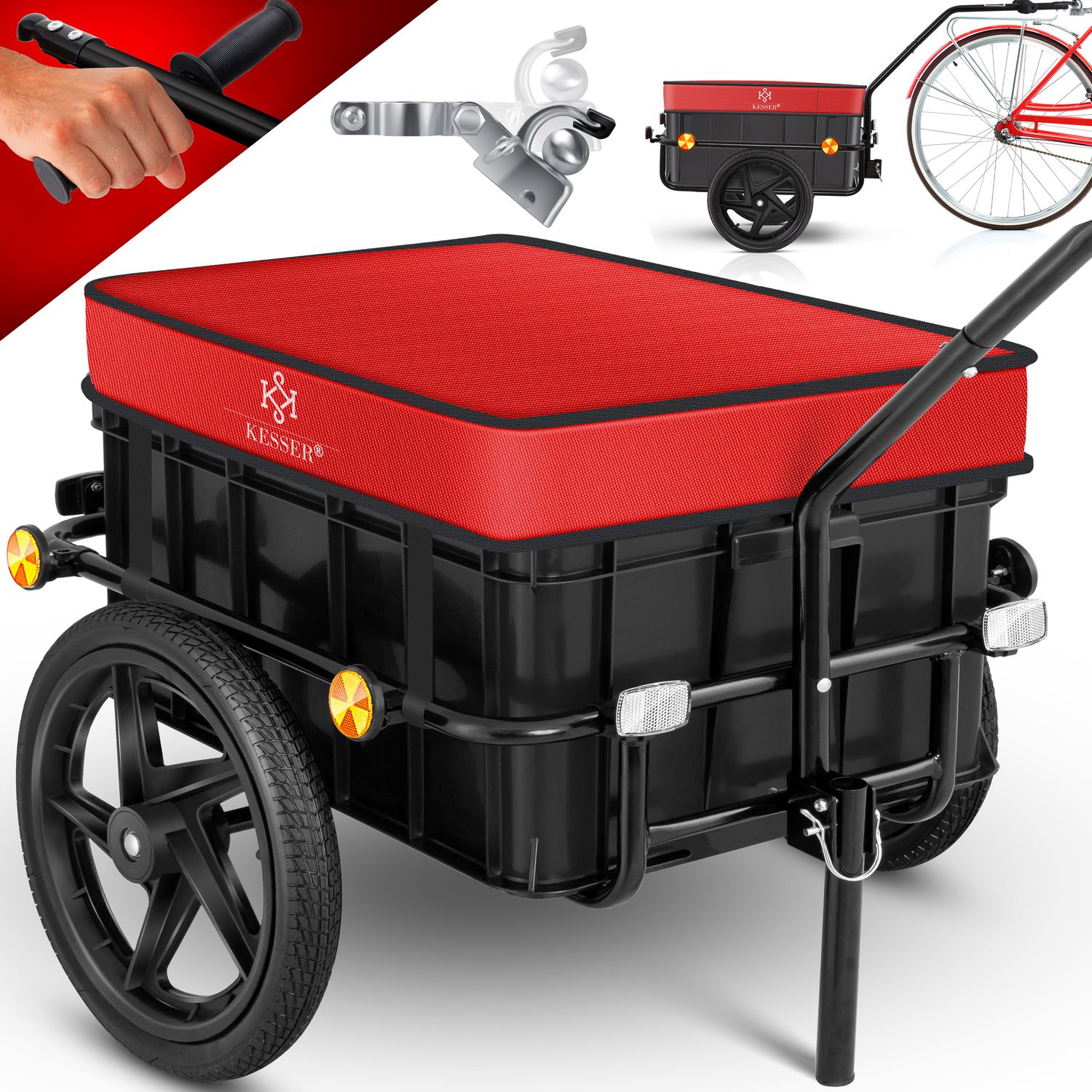 KESSER&reg; Fahrradanh&auml;nger Lastenanh&auml;nger Handwagen mit Kupplung Hochdeichsel f&uuml;r Fahrrad Transportanh&auml;nger Transportbox mit 70 Liter Volumen Max. 60kg  f&uuml;r Fahrr&auml;der mit 26'' - 28'' - Bild 1