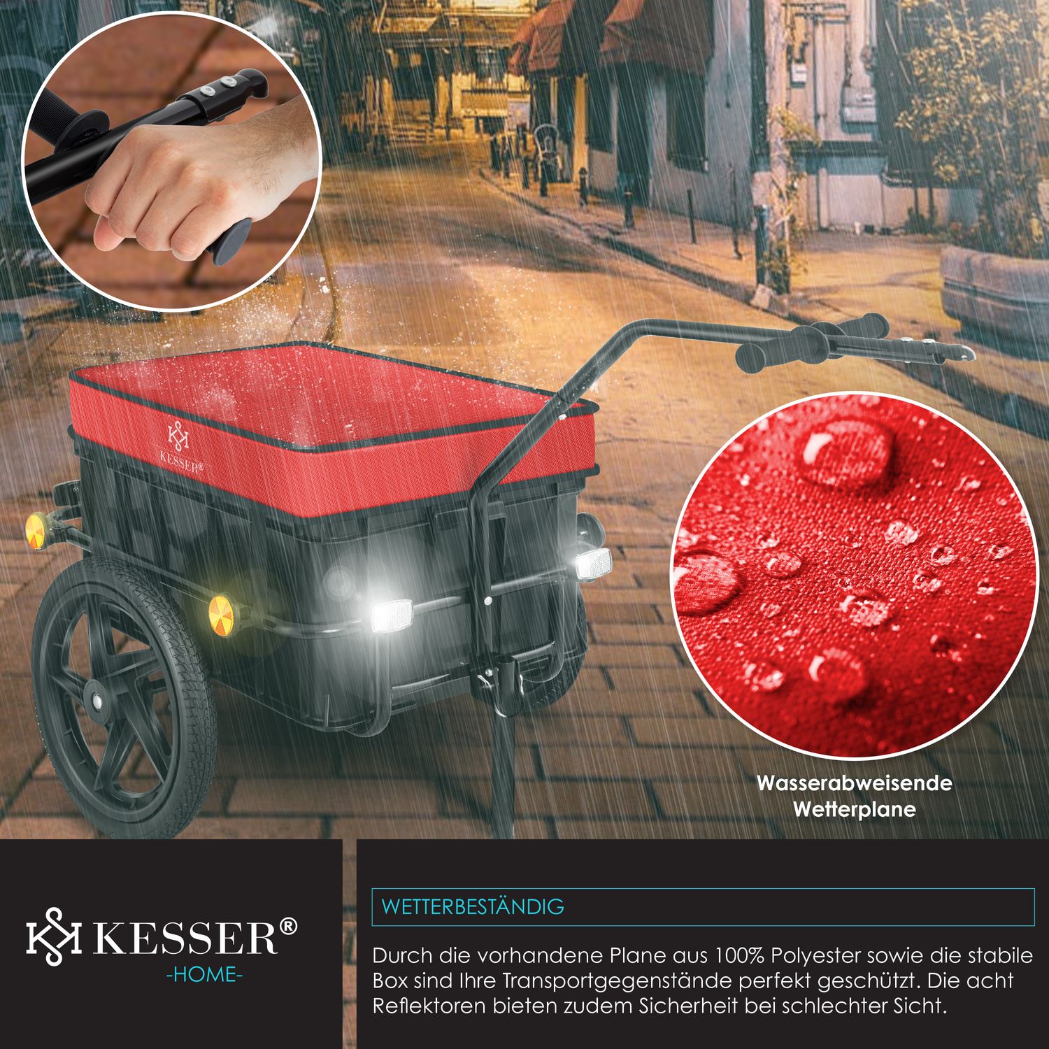 KESSER Fahrradanhnger Lastenanhnger Handwagen mit Kupplung Hochdeichsel  fr Fahrrad Transportanhnger Transportbox mit 70 Liter Volumen M