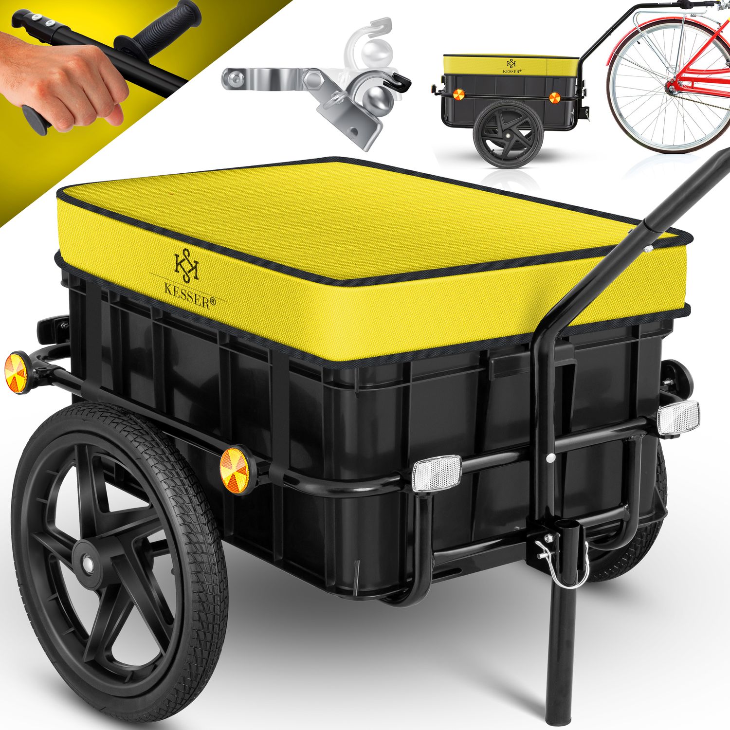 KESSER&reg; Fahrradanh&auml;nger Lastenanh&auml;nger Handwagen mit Kupplung Hochdeichsel f&uuml;r Fahrrad Transportanh&auml;nger Transportbox mit 70 Liter Volumen Max. 60kg  f&uuml;r Fahrr&auml;der mit 26'' - 28'' - Bild 1