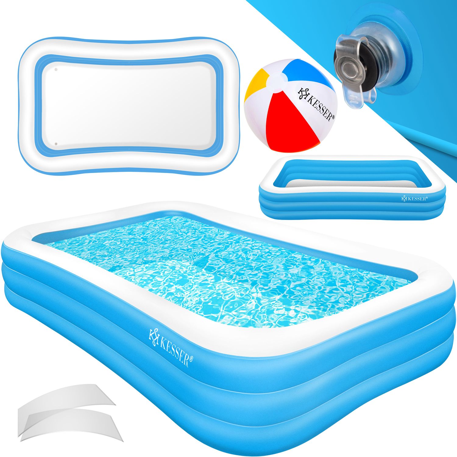 KESSER&reg; Aufblasbarer Pool Familienpool f&uuml;r Kinder und Erwachsene Gartenschwimmbad Familienschwimmbad Sommer Planschbecken F&uuml;llmenge Kinderfreundlich Entw&auml;sserungsl&ouml;cher - Bild 1