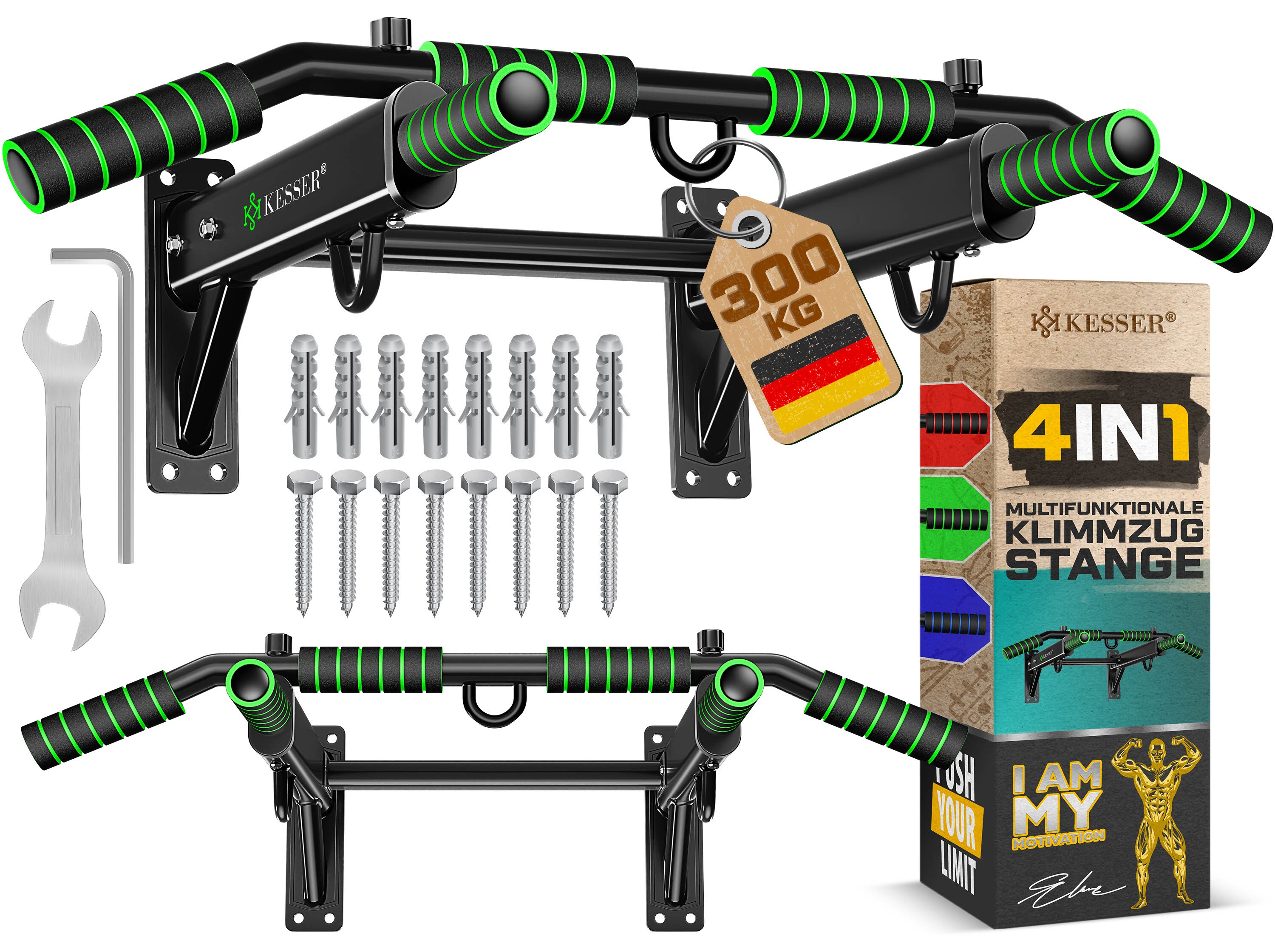 KESSER&reg; 4in1 Klimmzugstange zur Wandmontage rutschfesten Griffen zus&auml;tzliche Funktion f&uuml;r Seile Ringe und Boxs&auml;cke mit verschiedenen Griffpositionen | sicher & stabil | Pull Up Bar f&uuml;r zuhause - Bild 1