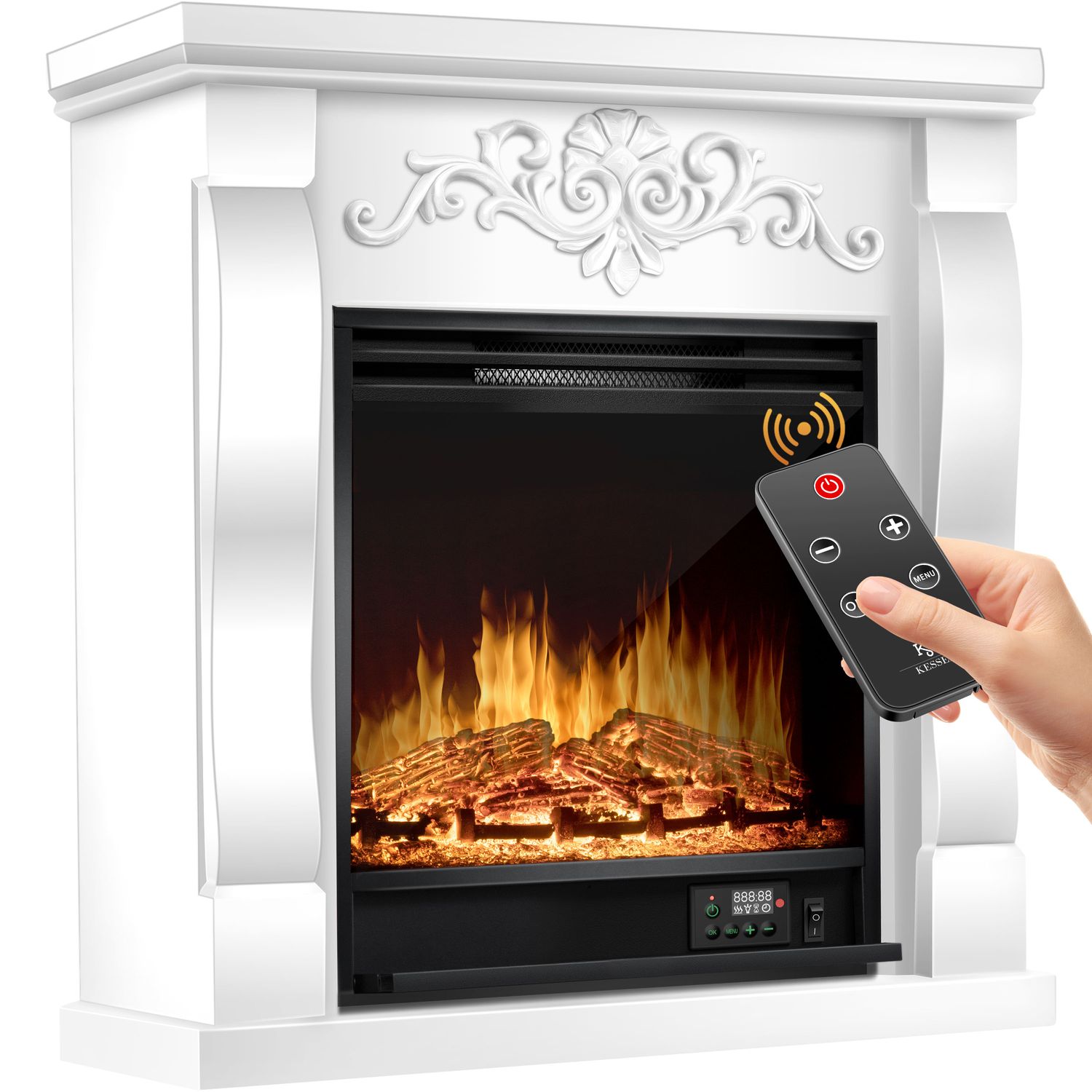 KESSER&reg; Elektrokamin Standkamin - Kamin elektrisch mit LED 3D-Flammeneffekt, Mit Heizung Heizfunktion, Elektro Kamin mit 1800W Leistung, Wochentimer, Thermostat, Fernbedienung, dimmbar - Bild 1