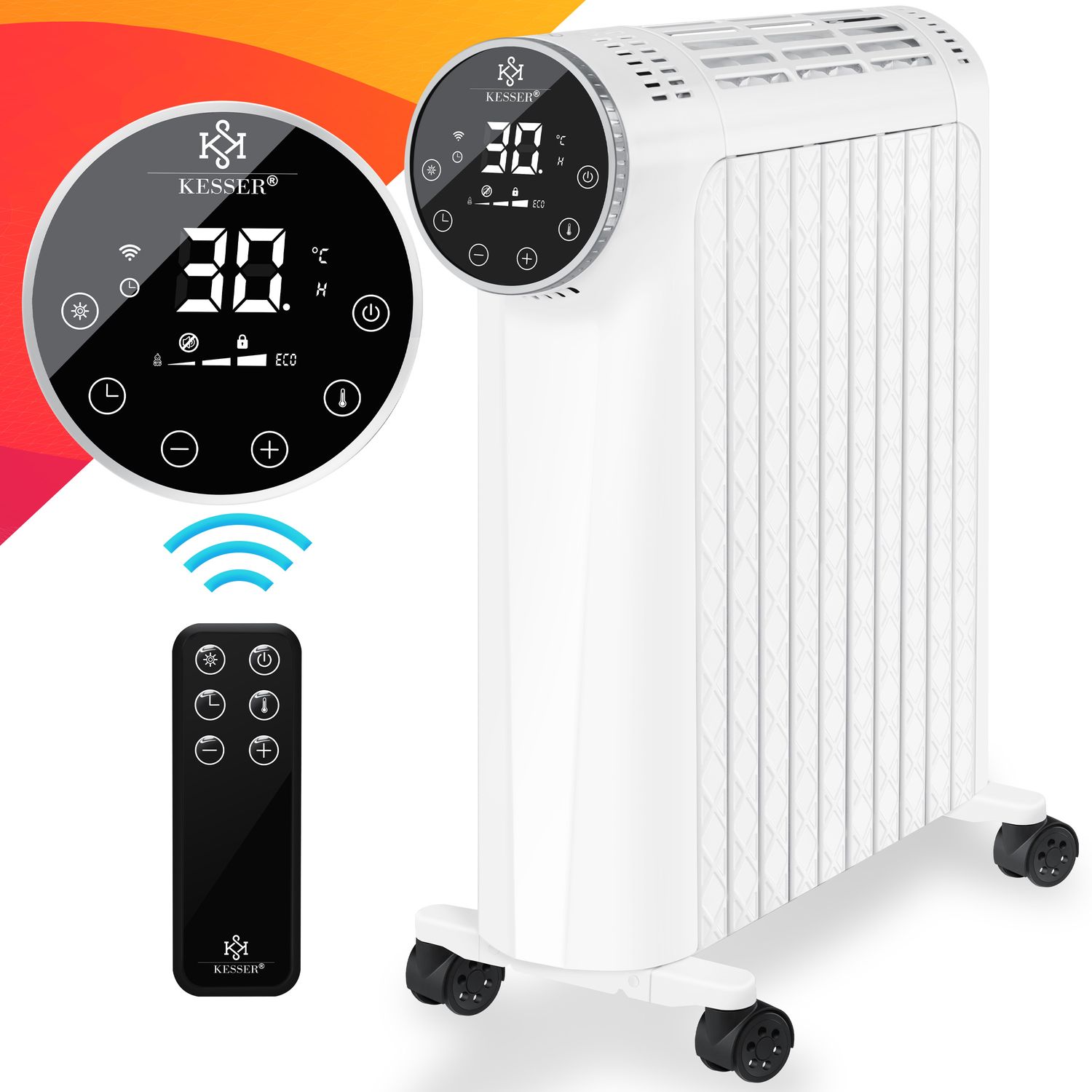 KESSER&reg; &Ouml;lradiator 2500W Elektrische Heizung Heizk&ouml;rper Elektroheizung  energiesparend mit Display WiFi App & Fernbedienung Touchscreen - Mobil &Ouml;l Radiator 24h Timer, Thermostat & &Uuml;berhitzungsschutz - Bild 1