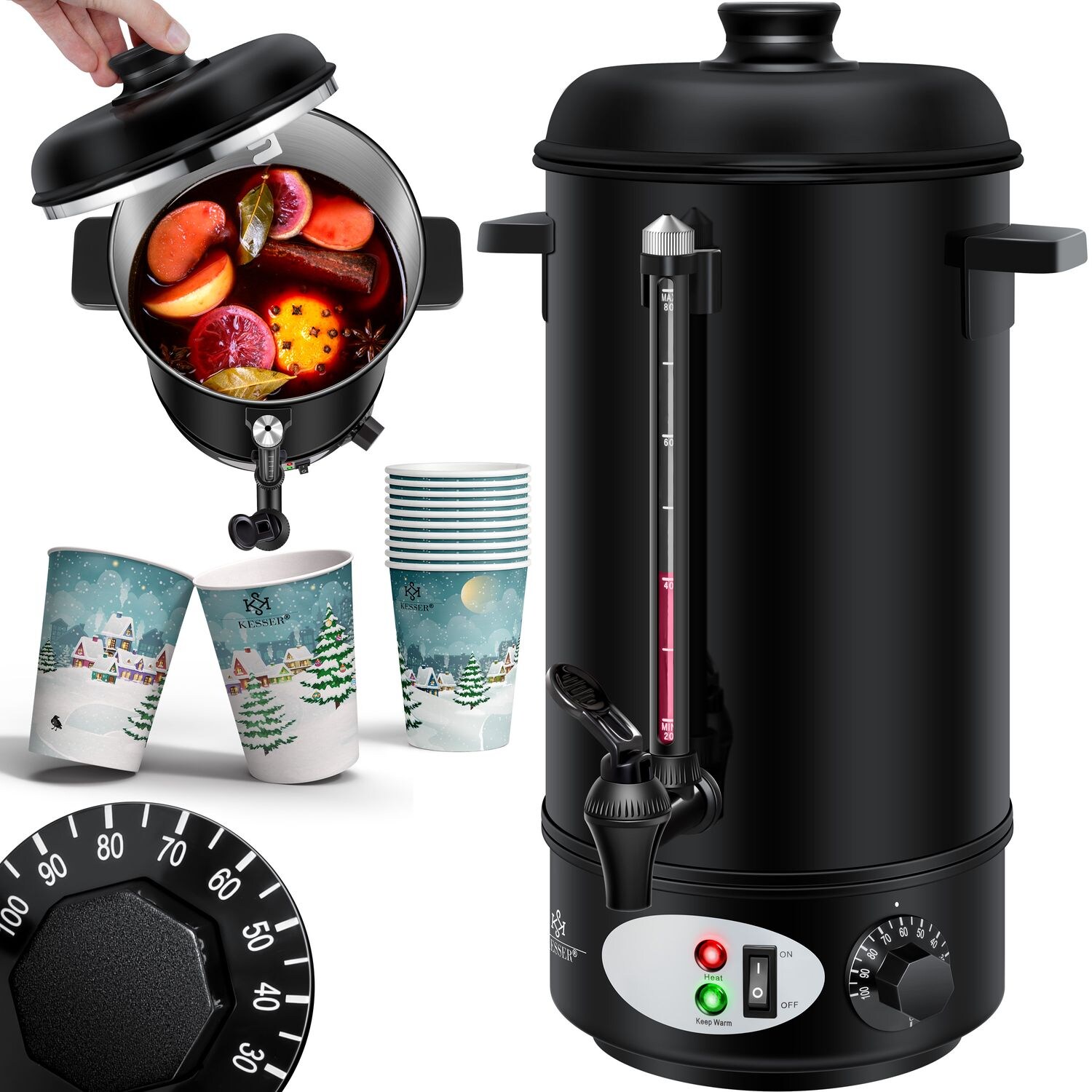 KESSER® Glühweinkessel Edelstahl Glühweinkocher Glühweinautomat Heißgetränkeautomat Wasserkocher Heißwasserspender Kocher Einkochautomat | 04260692715248