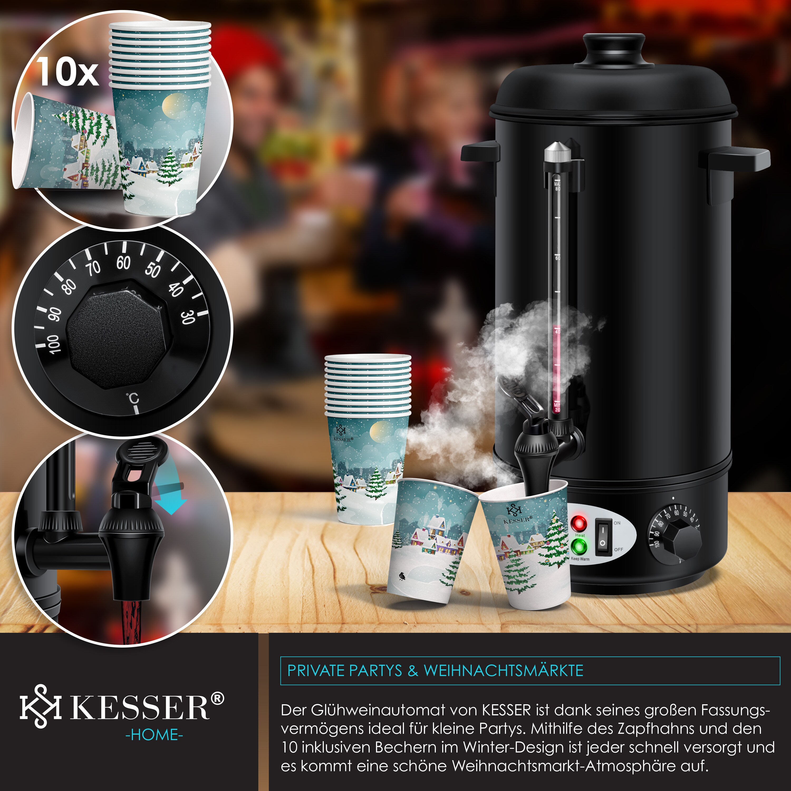 KESSER® Glühweinkessel Edelstahl Glühweinkocher Glühweinautomat Heißgetränkeautomat Wasserkocher Heißwasserspender Kocher Einkochautomat online kaufen bei Netto