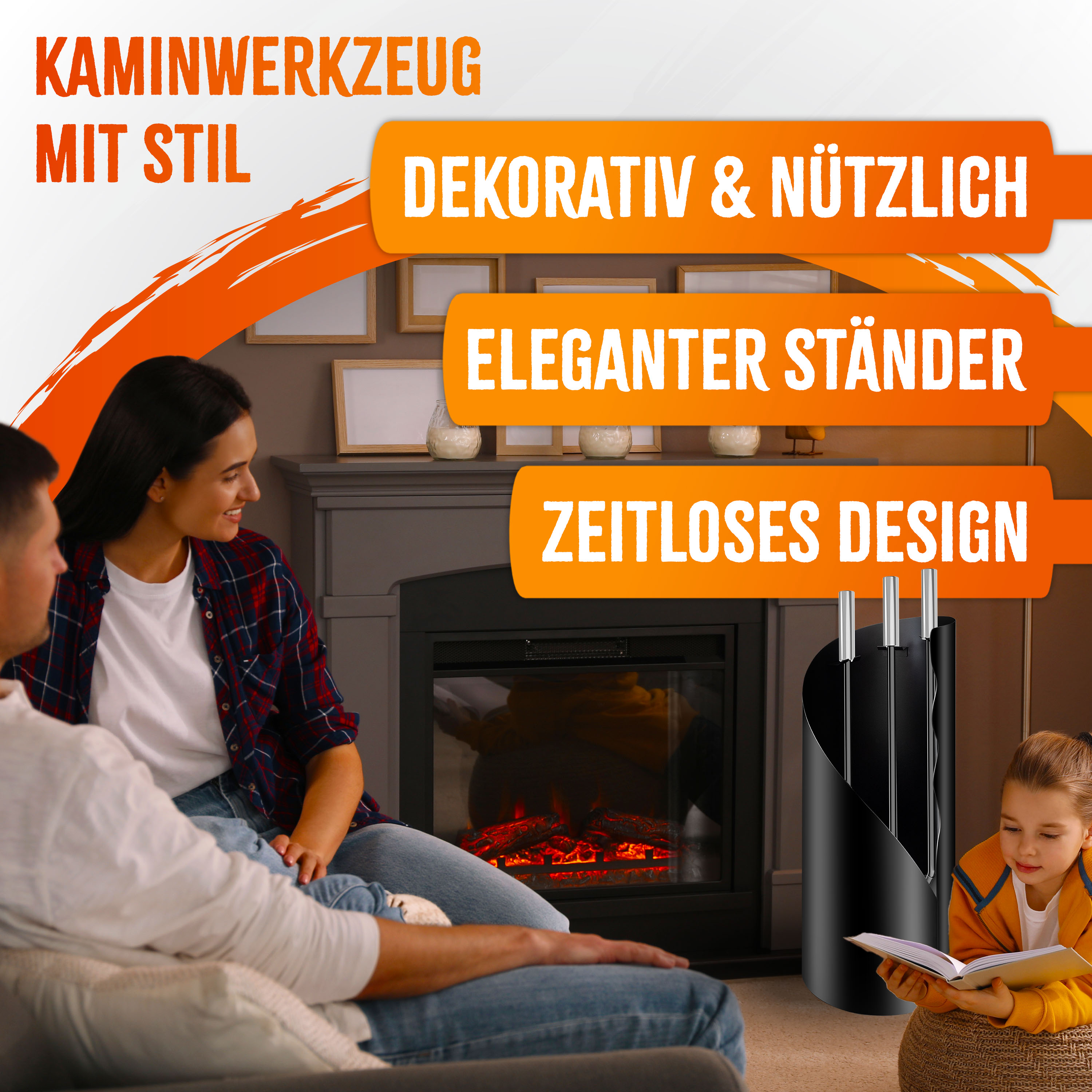 KESSER® Kaminbesteck Set 4-teiliges Kaminzubehör – Modern Design, beschichtet, Hochwertige Kamingarnitur aus 4 Teilen: Besen, Schaufel, Schürhaken, Ständer Stahl Edelstahlgriffe online kaufen bei Netto