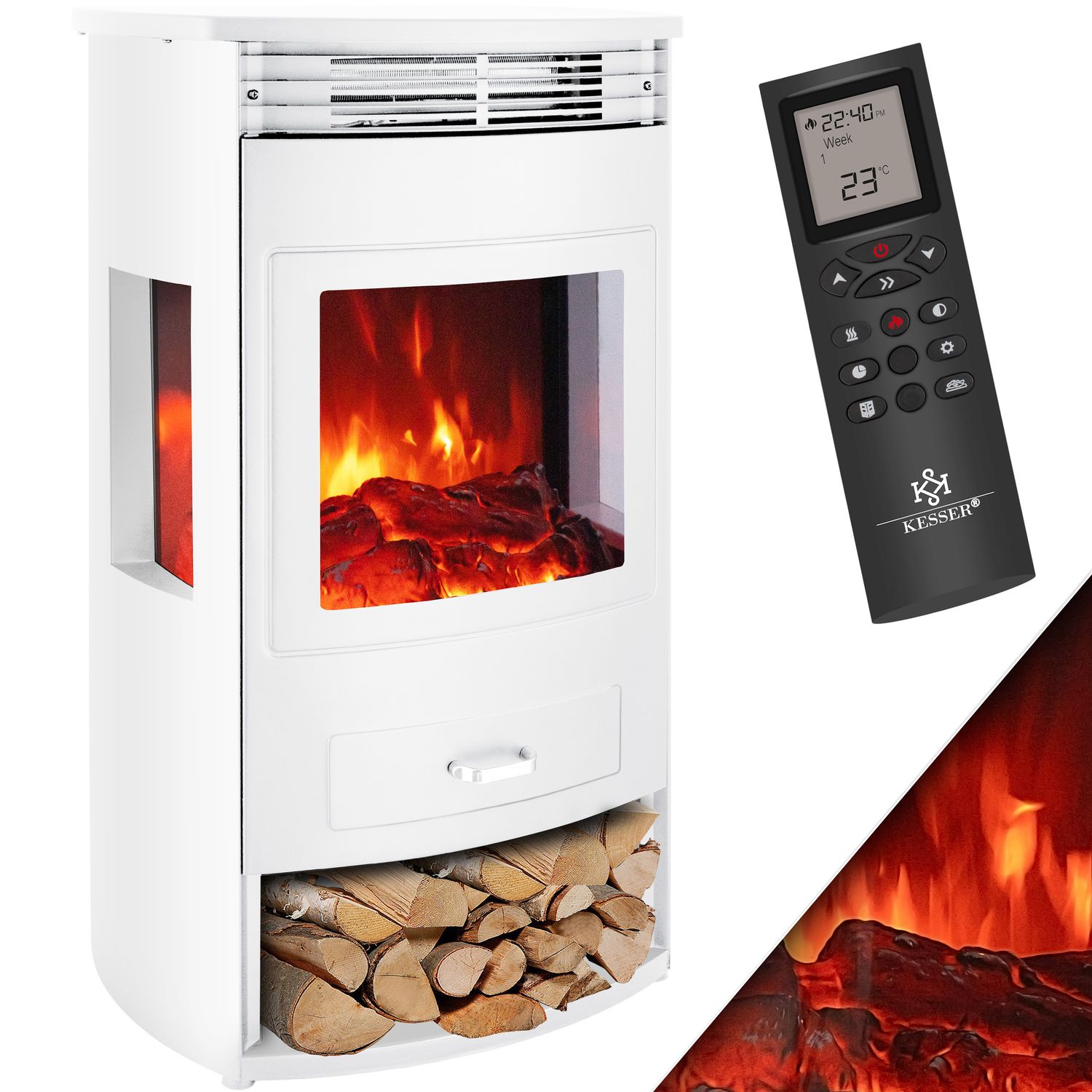 KESSER&reg; Prio Elektrokamin mit Heizung Heizl&uuml;fter Fernbedienung WiFi App 950/1900 W Kamin elektrisch LED-Flammeneffekt Kaminfeuer Elektro Kamin mit Thermostat  Panorama-Sichtfenster Heizfunktion Timer - Bild 1