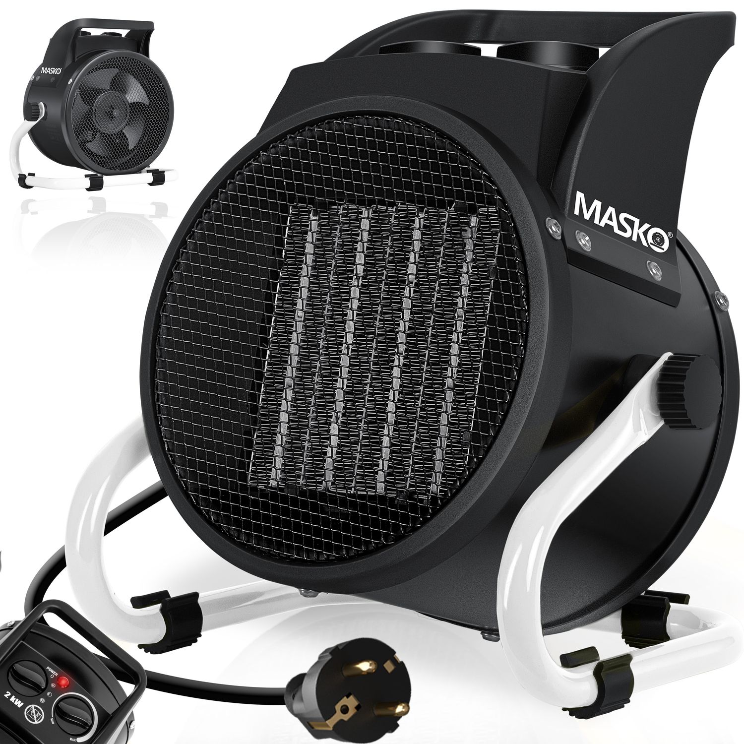 MASKO&reg; Elektroheizer Heizl&uuml;fter Bauheizer Keramik Heizstrahler elektrisch Heizger&auml;t mit Thermostat Elektroheizer mit 3 Heizstufen, Heizgebl&auml;se f&uuml;r Innen- und Au&szlig;eneinsatz - Bild 1