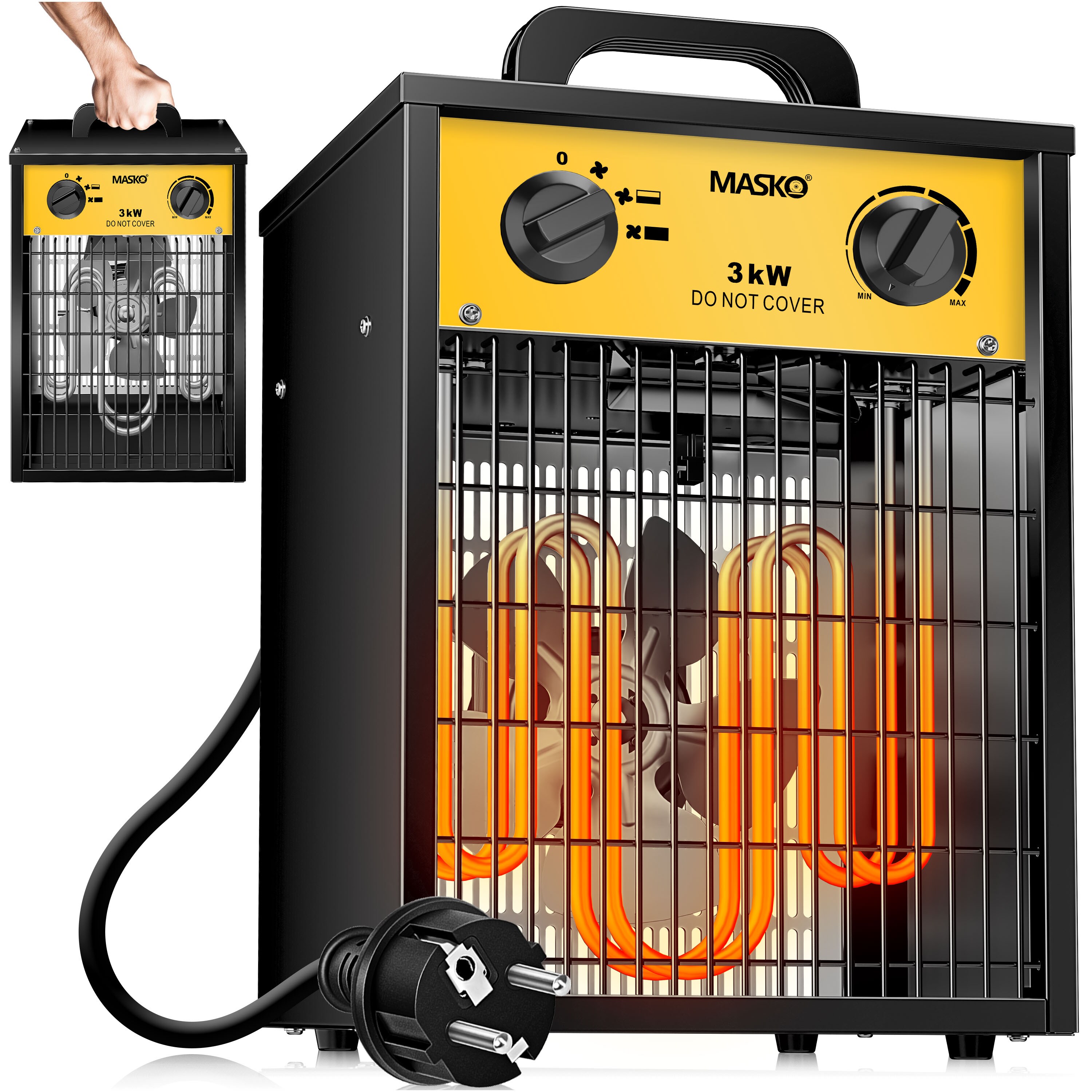 MASKO&reg; Elektroheizer Heizl&uuml;fter Bauheizer mit integriertem Thermostat elektrisch Heizger&auml;t mit 3 Heizstufen Heizgebl&auml;se f&uuml;r Innen- und Au&szlig;eneinsatz &Uuml;berlastschutz Elektroheizgebl&auml;se - Bild 1