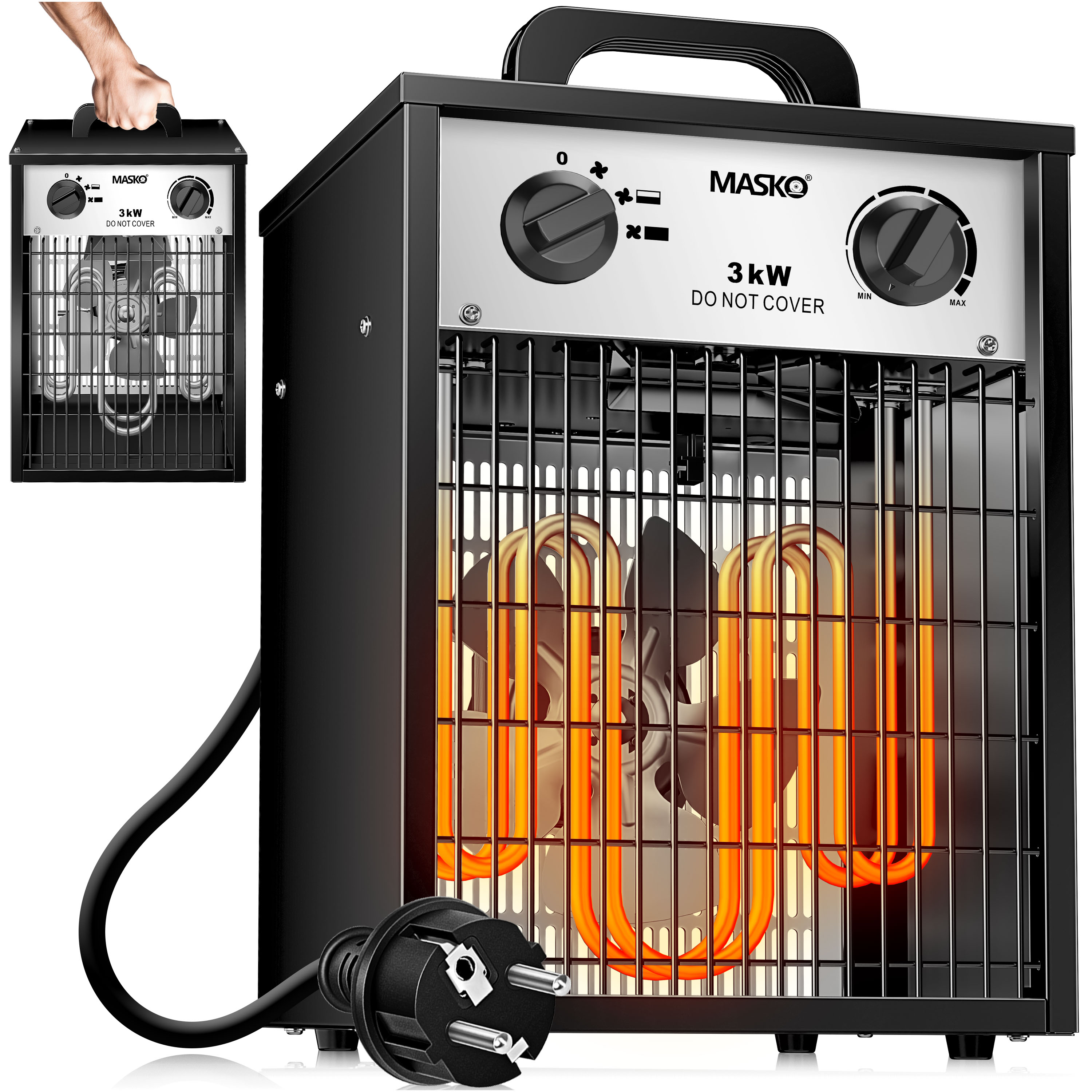 MASKO&reg; Elektroheizer Heizl&uuml;fter Bauheizer mit integriertem Thermostat elektrisch Heizger&auml;t mit 3 Heizstufen Heizgebl&auml;se f&uuml;r Innen- und Au&szlig;eneinsatz &Uuml;berlastschutz Elektroheizgebl&auml;se - Bild 1