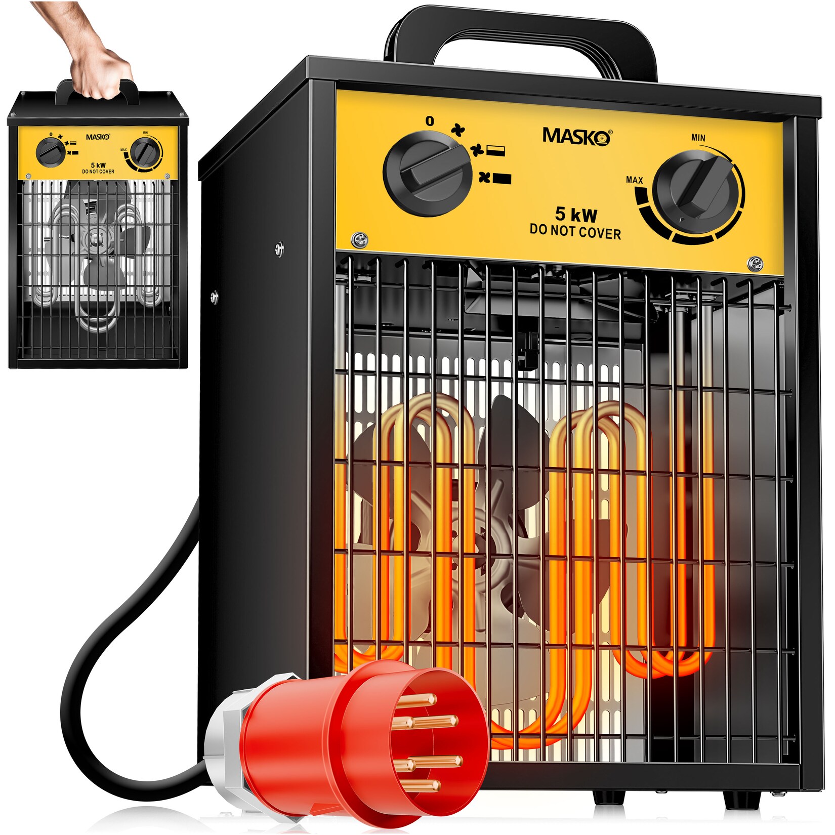 MASKO® Elektroheizer Heizlüfter Bauheizer mit integriertem Thermostat elektrisch Heizgerät mit 3 Heizstufen Heizgebläse für Innen- und Außeneinsatz Überlastschutz Elektroheizgebläse