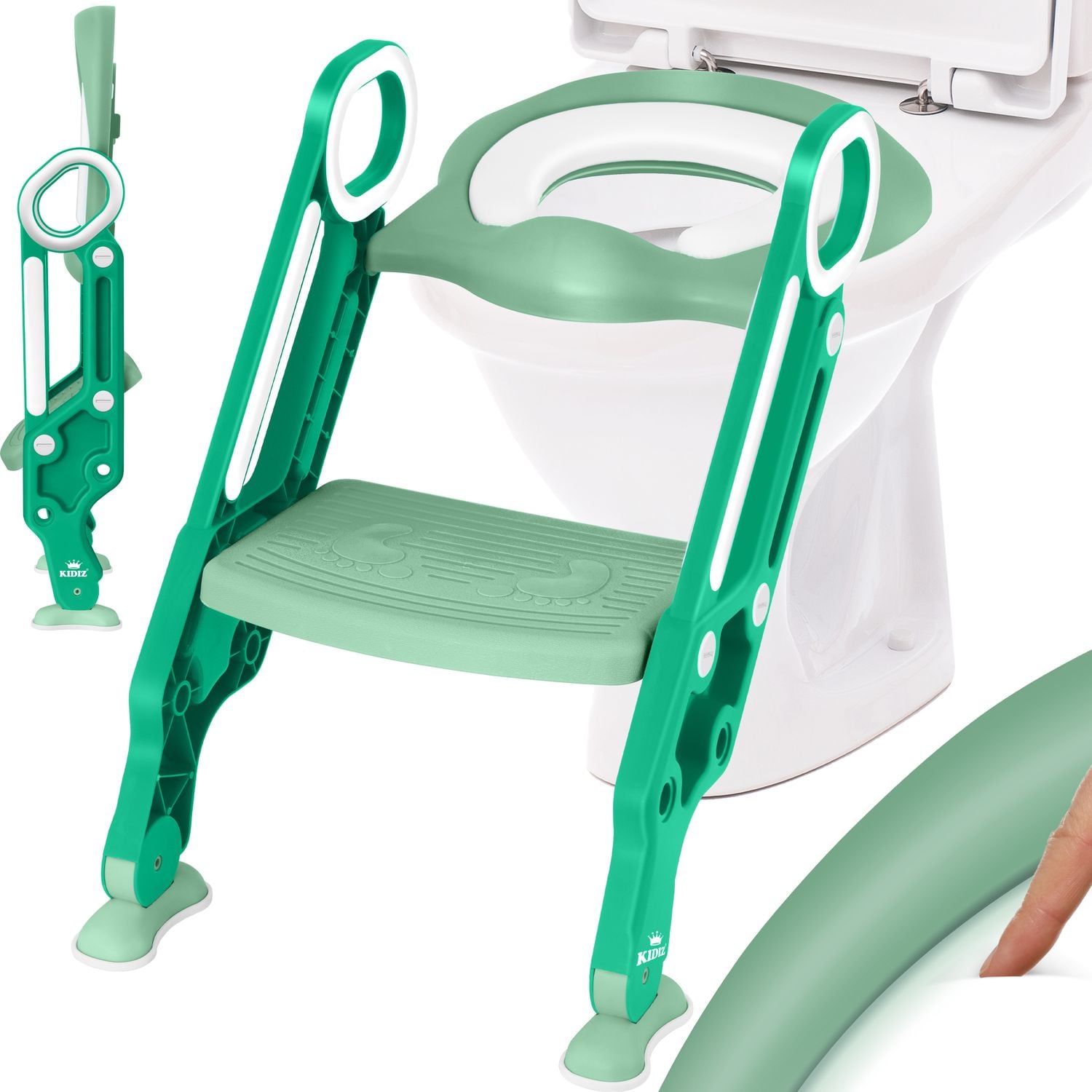KIDIZ&reg; Kinder Toilettensitz Toilettentrainer mit Treppe und Griffe Faltbar Kindertoilette WC Sitz T&ouml;pfchentrainer Lernt&ouml;pfchen bequemem Kissen und breiten Stufen Toilettentreppe h&ouml;henverstellbar - Bild 1
