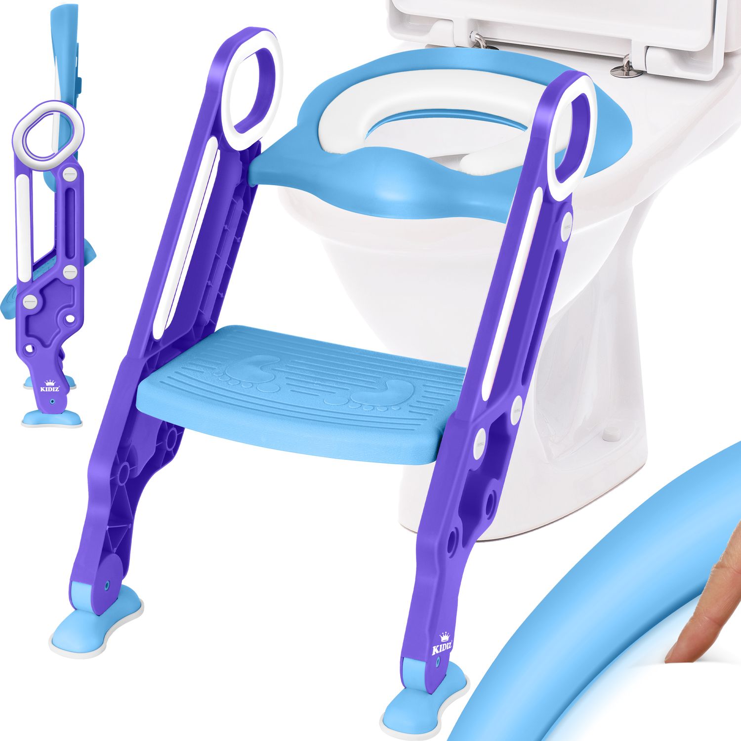 KIDIZ&reg; Kinder Toilettensitz Toilettentrainer mit Treppe und Griffe Faltbar Kindertoilette WC Sitz T&ouml;pfchentrainer Lernt&ouml;pfchen bequemem Kissen und breiten Stufen Toilettentreppe h&ouml;henverstellbar - Bild 1