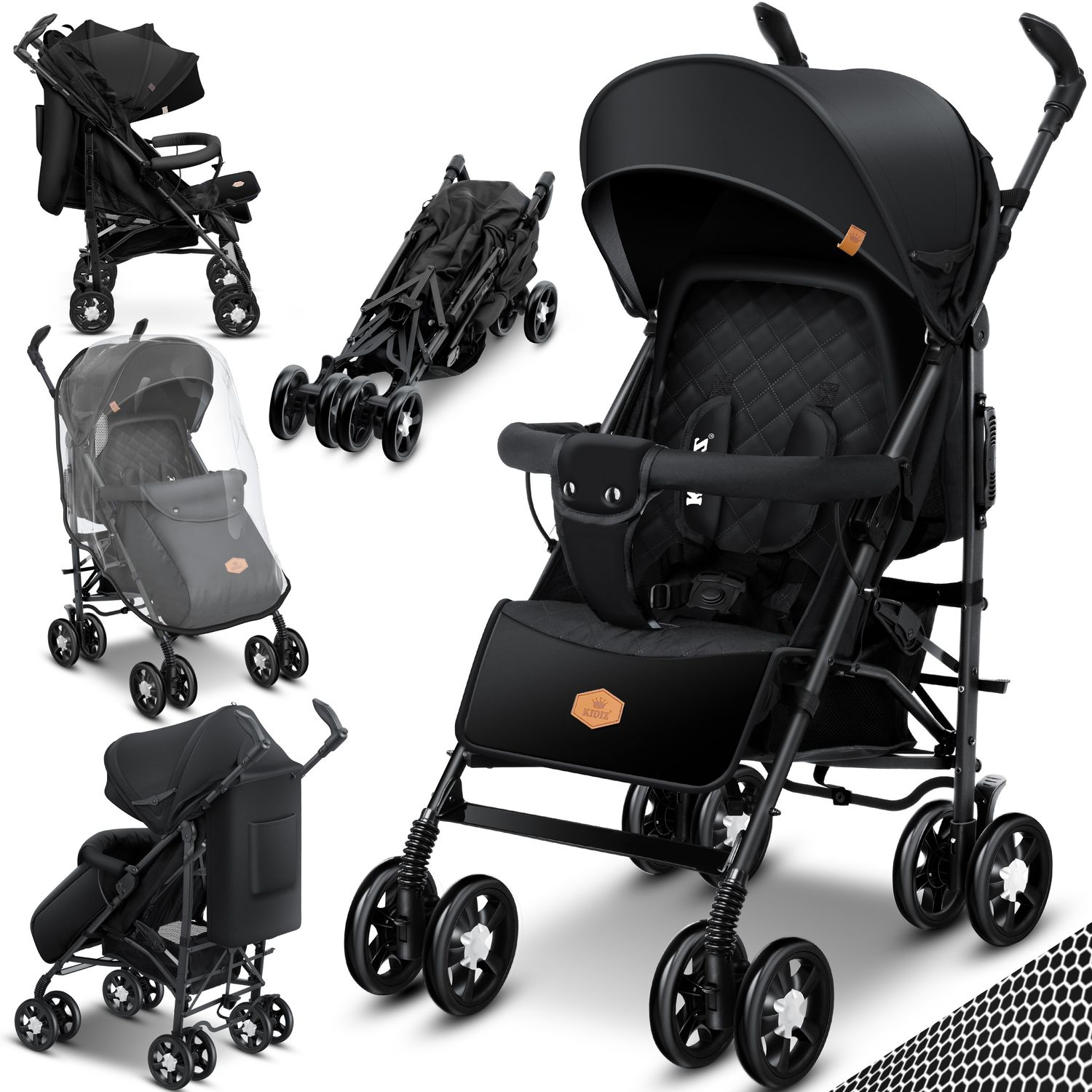 KIDIZ&reg; Kinderwagen City-Pro Buggy Kinderbuggy klappbar Liegebuggy Sportwagen Faltbar 360&deg; 6-Zoll-R&auml;dern Inkl. Moskitonetz , Fu&szlig;sack und Regenverdeck zusammenklappbar Schlaffunktion - Bild 1