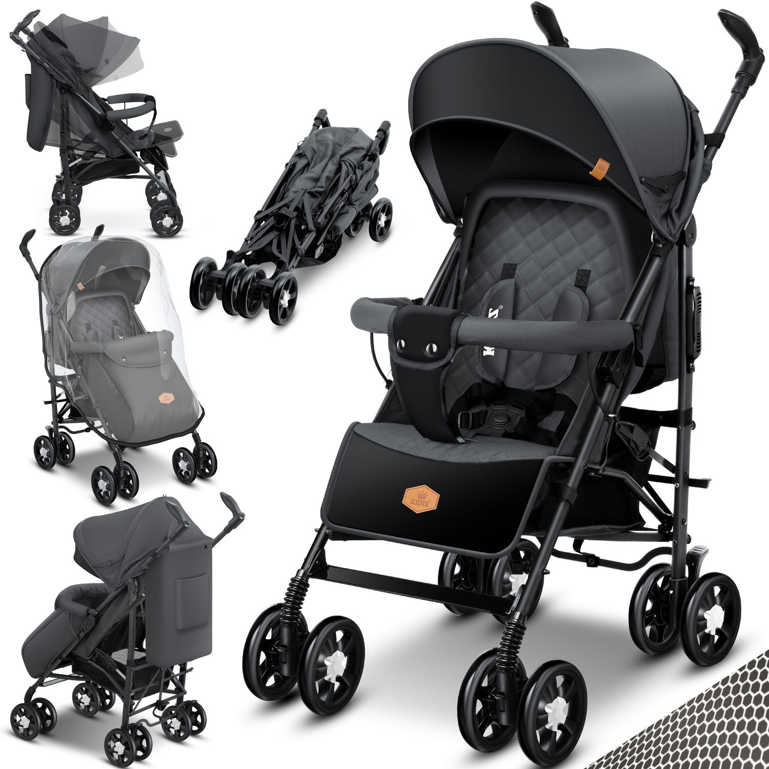 KIDIZ&reg; Kinderwagen City-Pro Buggy Kinderbuggy klappbar Liegebuggy Sportwagen Faltbar 360&deg; 6-Zoll-R&auml;dern Inkl. Moskitonetz , Fu&szlig;sack und Regenverdeck zusammenklappbar Schlaffunktion - Bild 1