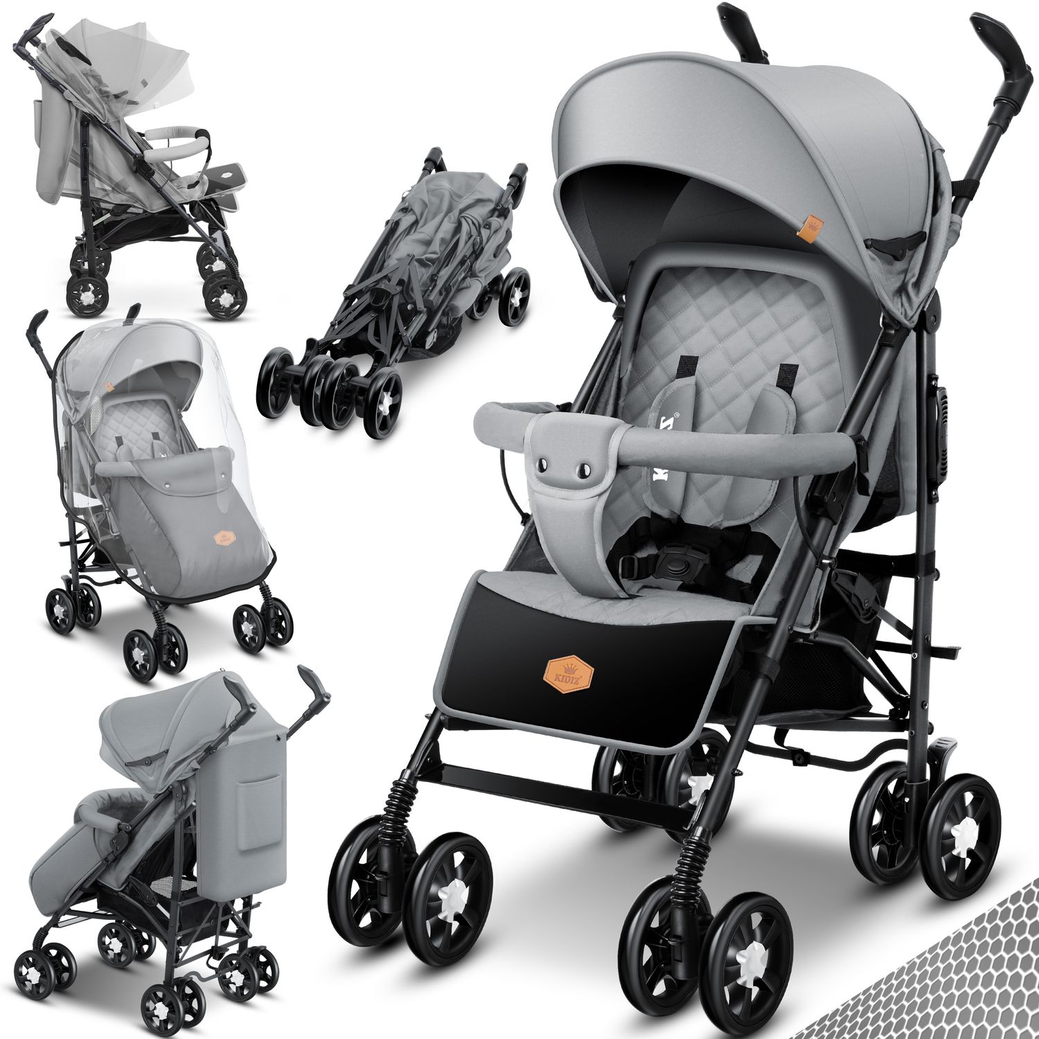 KIDIZ&reg; Kinderwagen City-Pro Buggy Kinderbuggy klappbar Liegebuggy Sportwagen Faltbar 360&deg; 6-Zoll-R&auml;dern Inkl. Moskitonetz , Fu&szlig;sack und Regenverdeck zusammenklappbar Schlaffunktion - Bild 1