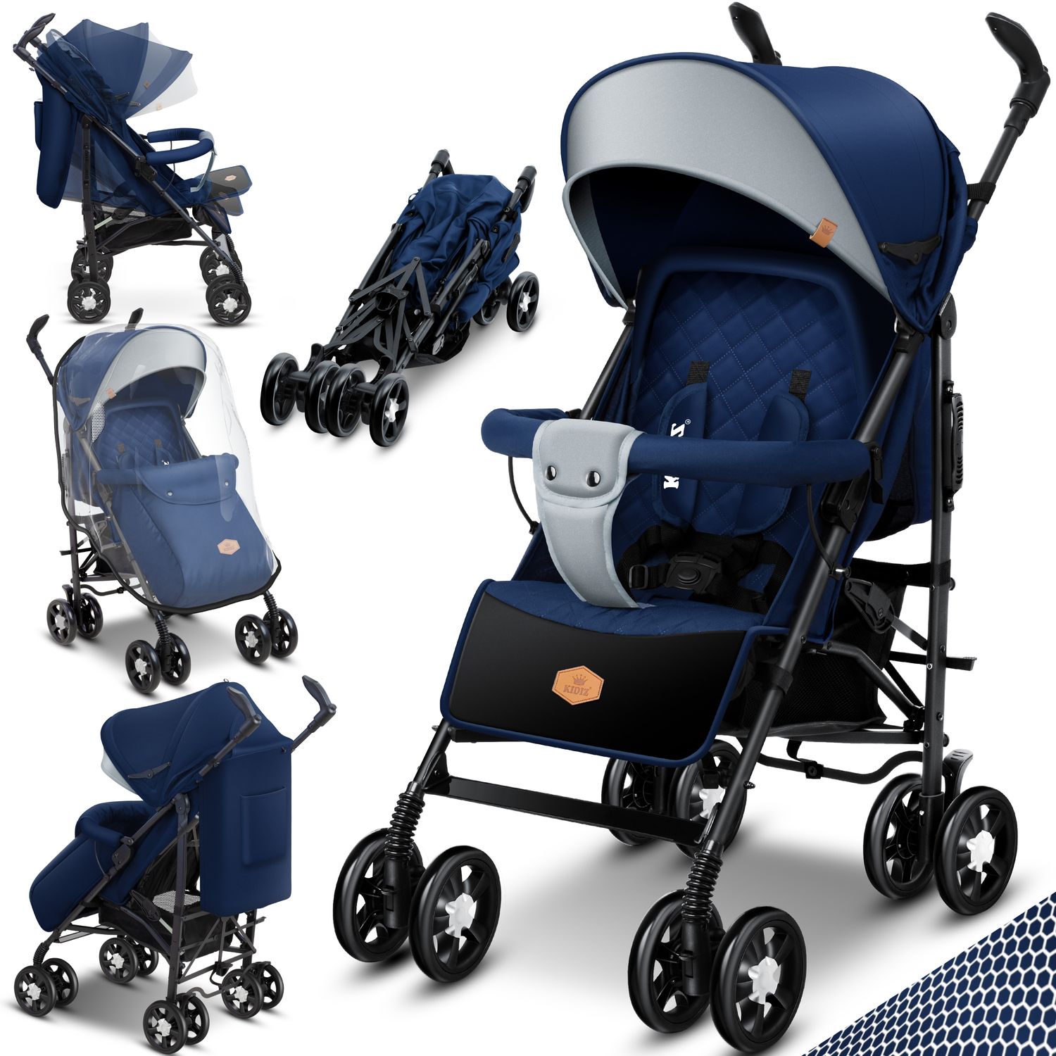 KIDIZ&reg; Kinderwagen City-Pro Buggy Kinderbuggy klappbar Liegebuggy Sportwagen Faltbar 360&deg; 6-Zoll-R&auml;dern Inkl. Moskitonetz , Fu&szlig;sack und Regenverdeck zusammenklappbar Schlaffunktion - Bild 1