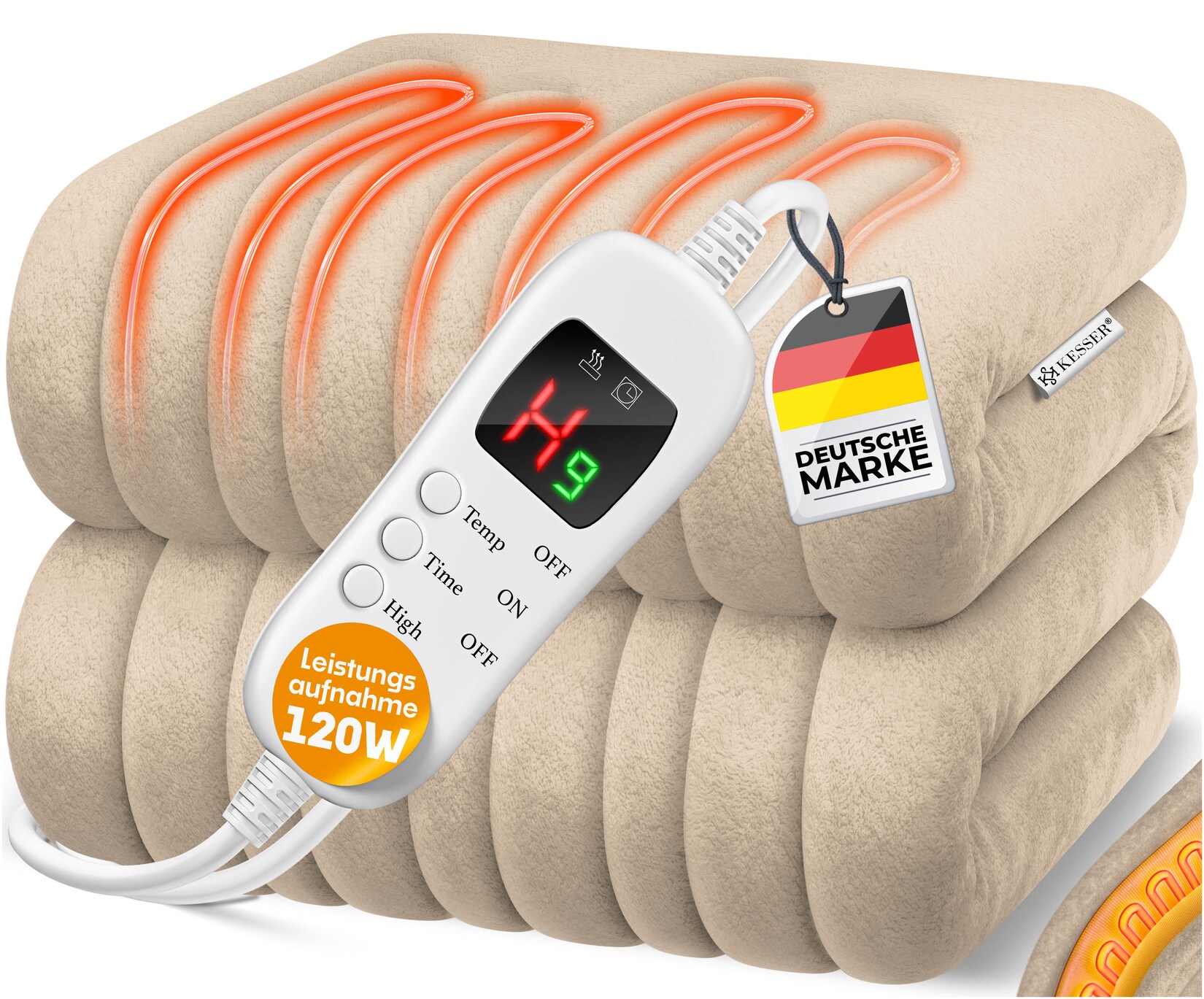 KESSER® Heizdecke aus Plüsch TÜV SÜD GS geprüft   elektrische Wärmedecke mit Timer Abschaltautomatik   Kuscheldecke    9 Temperaturstufen   waschbar bis 40°C   Digitalanzeige | 04260692714531