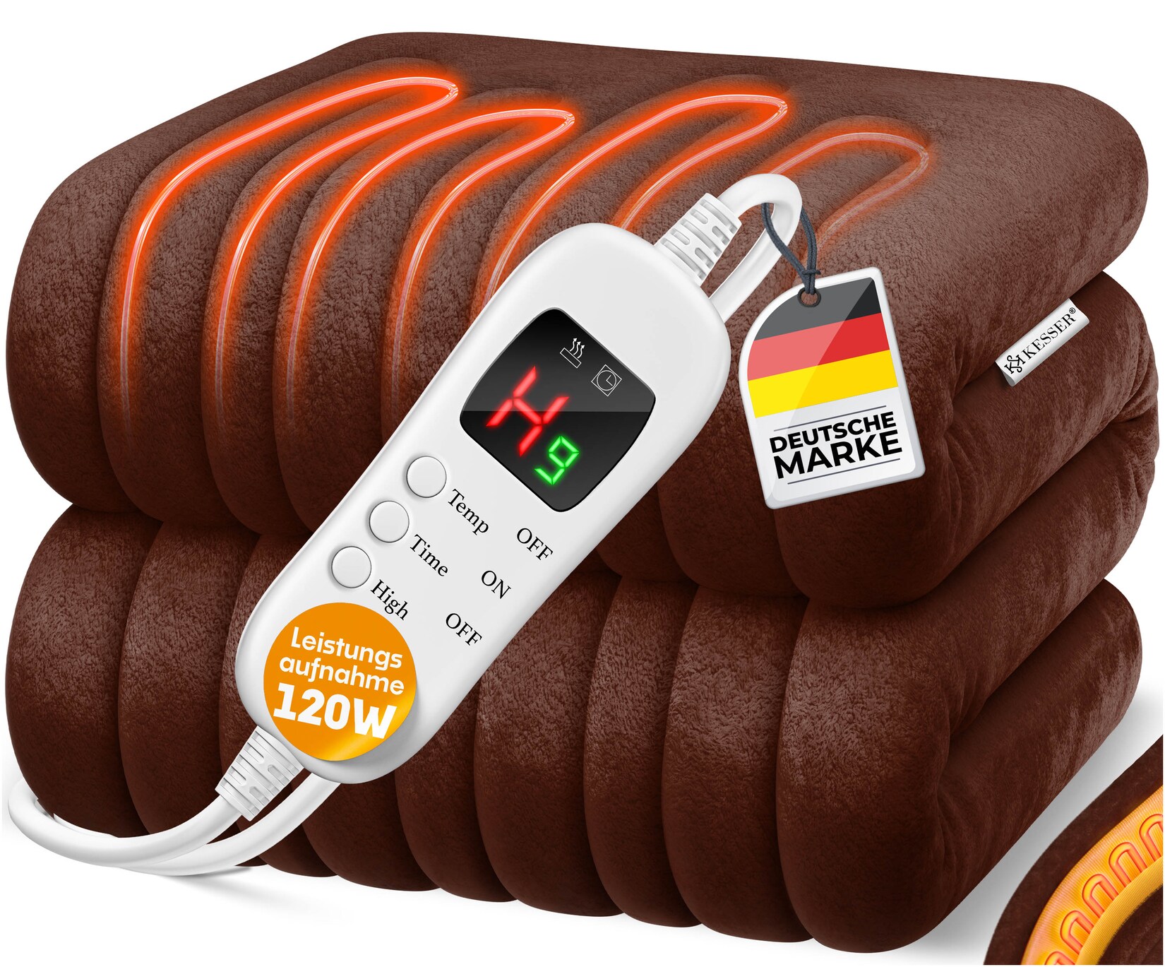 KESSER® Heizdecke aus Plüsch TÜV SÜD GS geprüft elektrische Wärmedecke mit Timer Abschaltautomatik Kuscheldecke 9 Temperaturstufen waschbar bis 40°C Digitalanzeige
