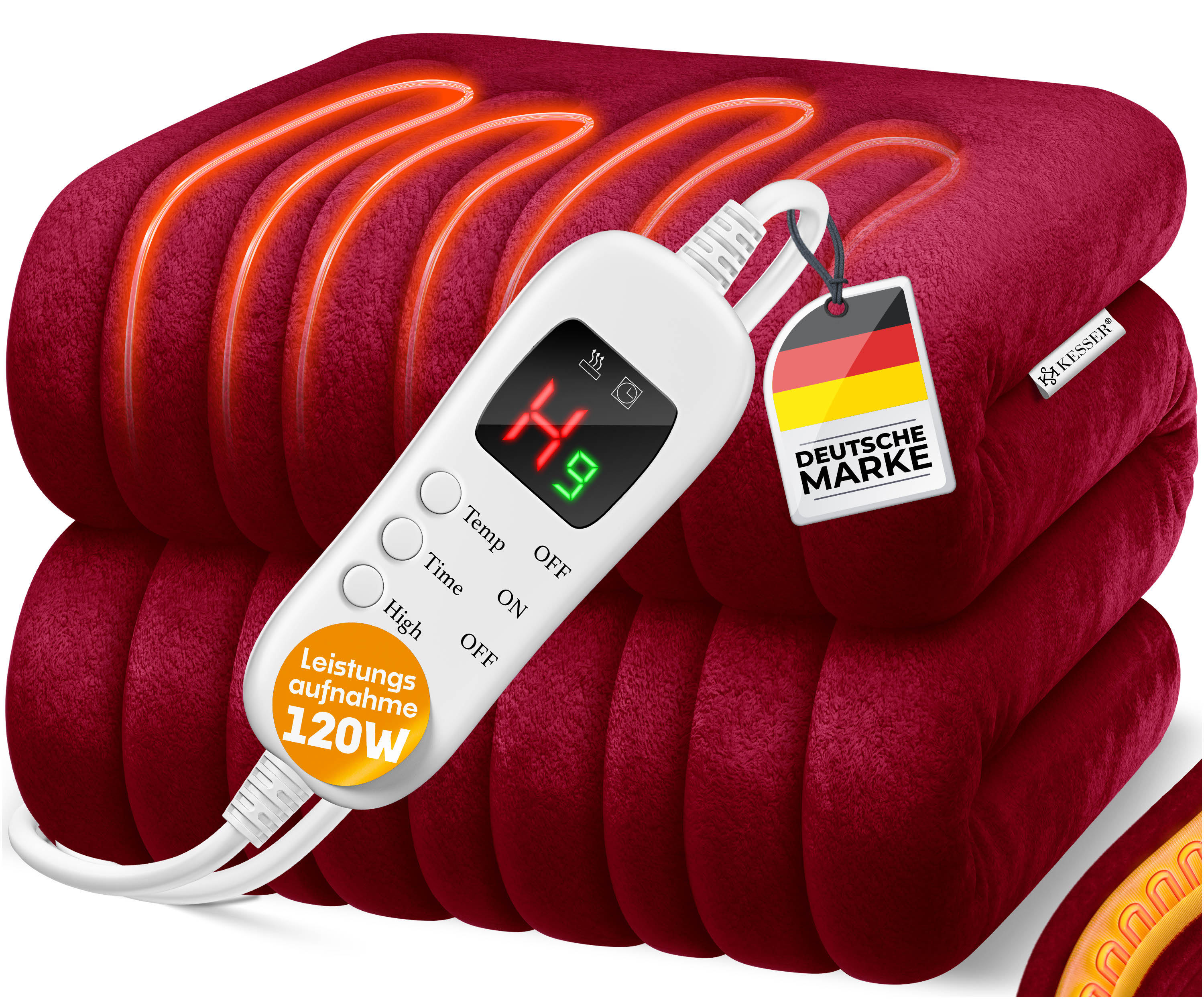 KESSER&reg; Heizdecke aus Pl&uuml;sch T&Uuml;V S&Uuml;D GS gepr&uuml;ft | elektrische W&auml;rmedecke mit Timer Abschaltautomatik | Kuscheldecke  | 9 Temperaturstufen | waschbar bis 40&deg;C | Digitalanzeige - Bild 1