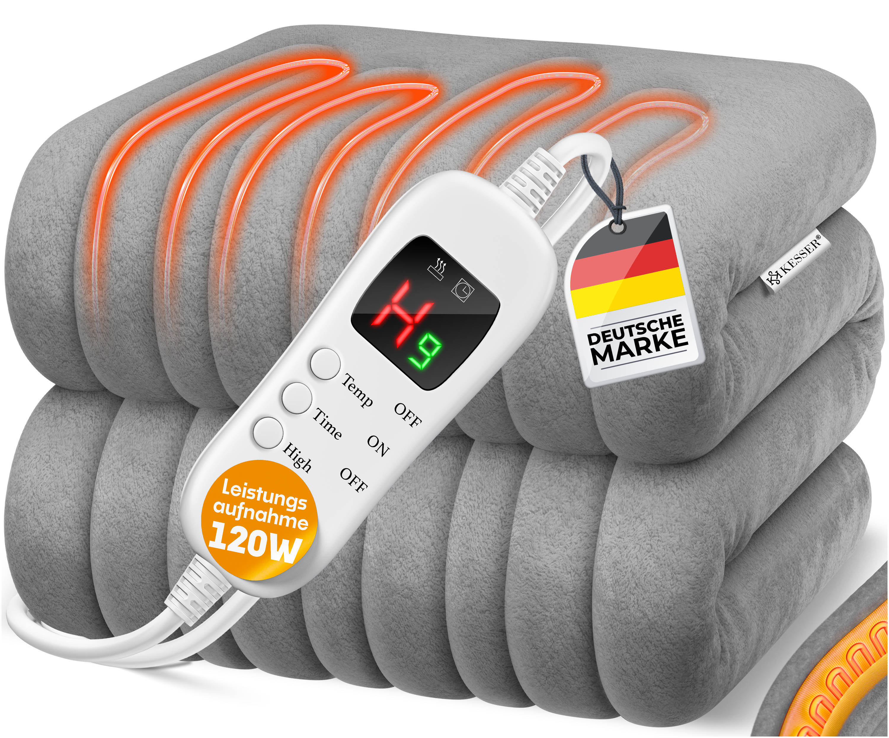 KESSER&reg; Heizdecke aus Pl&uuml;sch T&Uuml;V S&Uuml;D GS gepr&uuml;ft | elektrische W&auml;rmedecke mit Timer Abschaltautomatik | Kuscheldecke  | 9 Temperaturstufen | waschbar bis 40&deg;C | Digitalanzeige - Bild 1