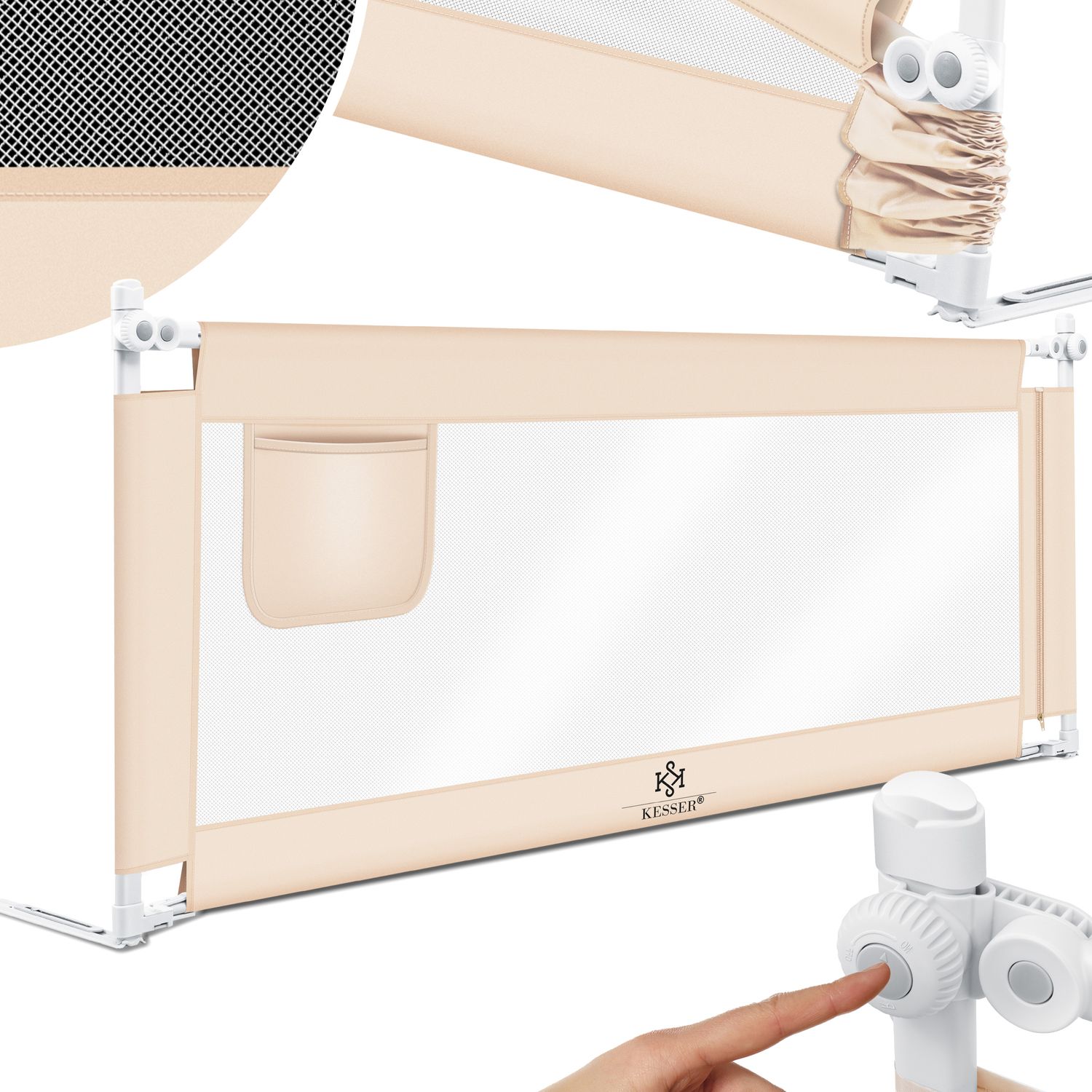 KESSER&reg; Bettschutzgitter Reise Bett Rausfallschutz verstellbar Bed Guard Rail Bumper, Kinder/ Baby, Bettgitter Klappbar, Kinderbett Kinderbettschutzgitter, Tasche, Farbe, H&ouml;he: 72 bis 96cm - Bild 1
