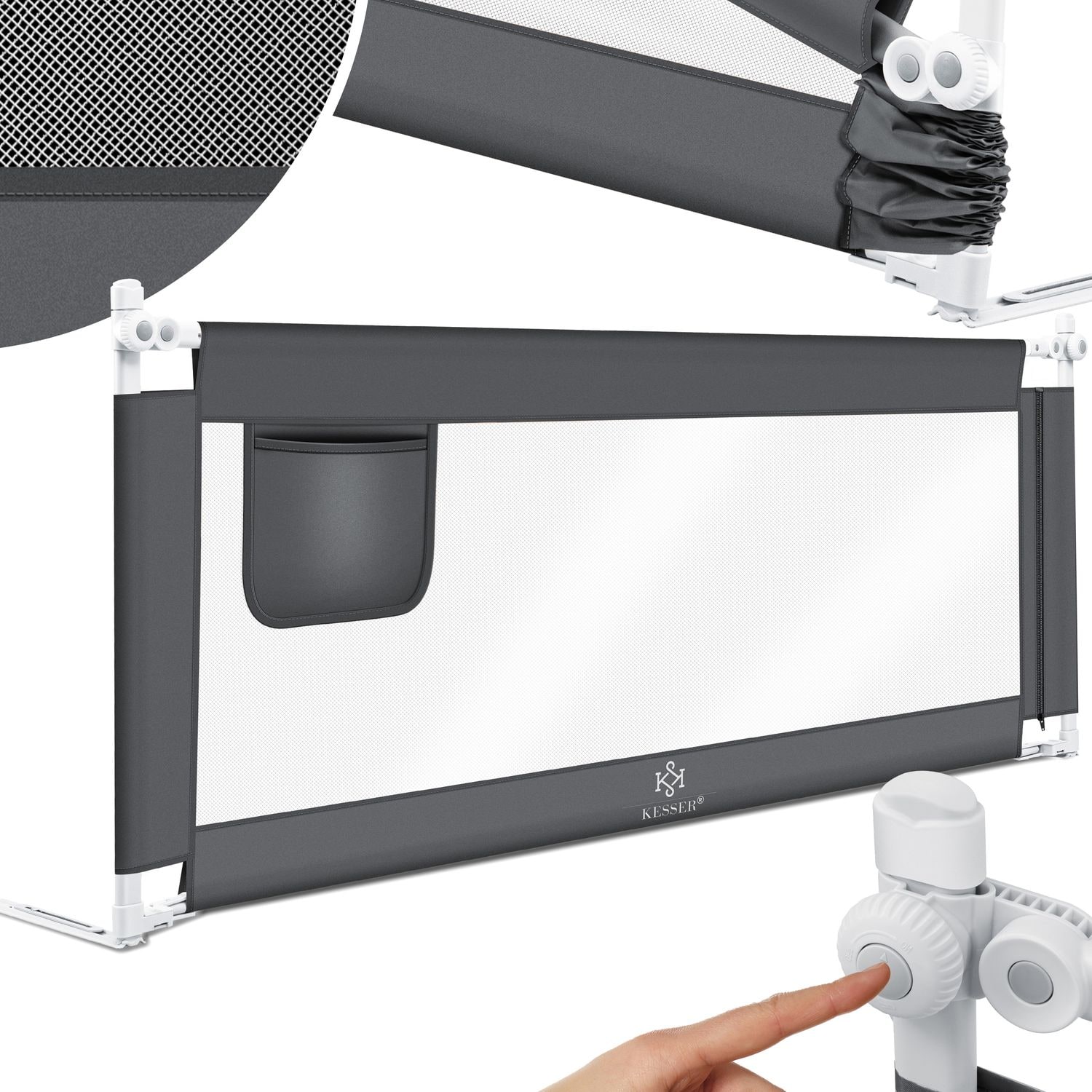 KESSER&reg; Bettschutzgitter Reise Bett Rausfallschutz verstellbar Bed Guard Rail Bumper, Kinder/ Baby, Bettgitter Klappbar, Kinderbett Kinderbettschutzgitter, Tasche, Farbe, H&ouml;he: 72 bis 96cm - Bild 1