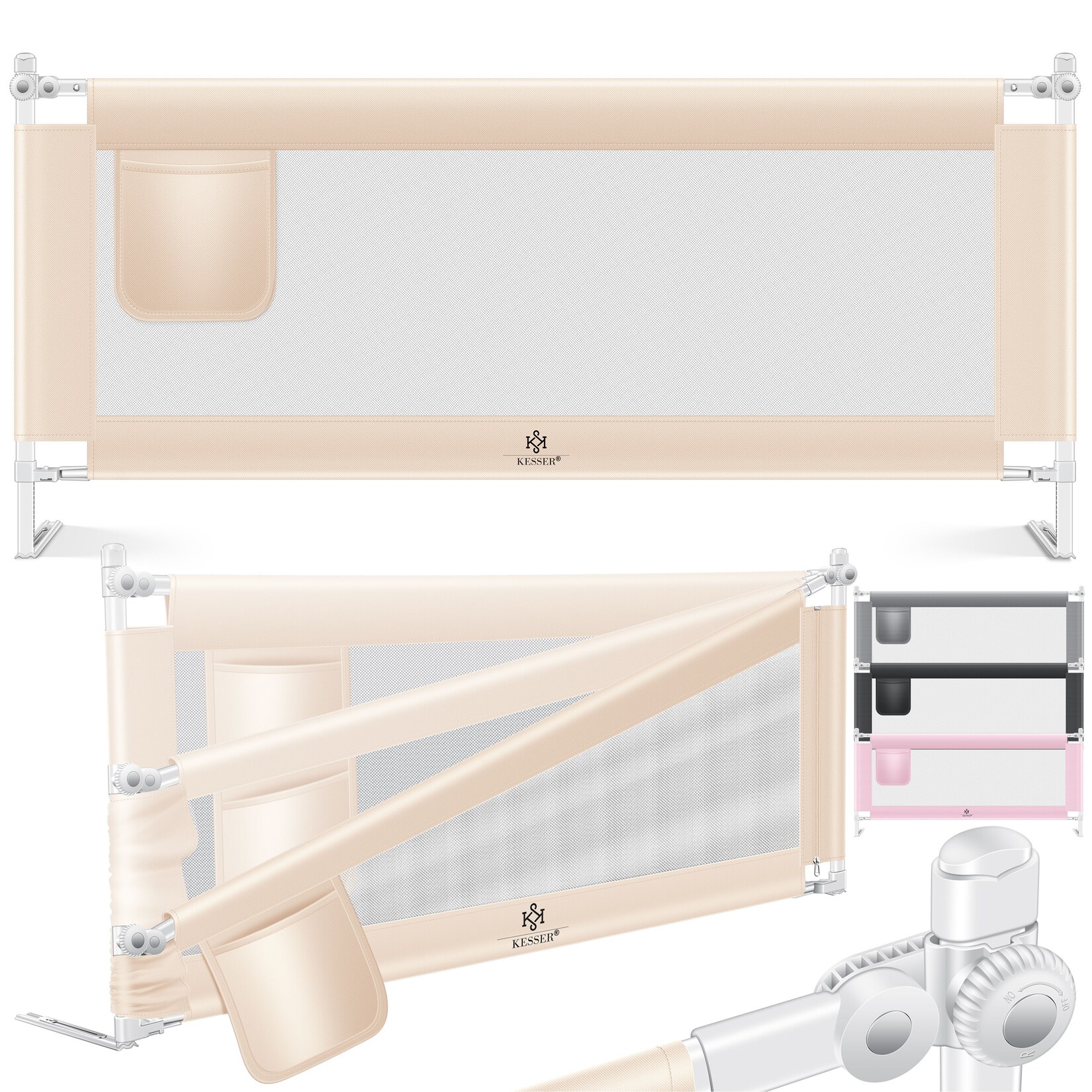 KESSER® Bettschutzgitter Reise Bett Rausfallschutz verstellbar Bed Guard Rail Bumper, Kinder/ Baby, Bettgitter Klappbar, Kinderbett Kinderbettschutzgitter, Tasche, Farbe, Höhe: 72 bis 96cm