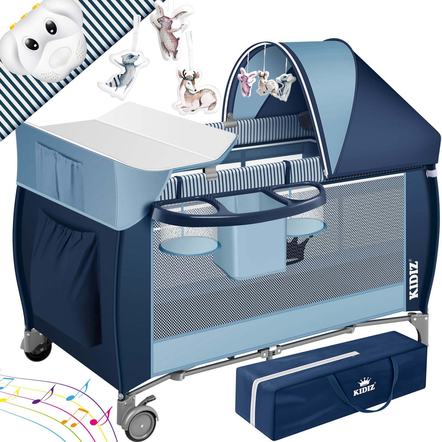 KIDIZ&reg; Babybett Reisebett Kinderreisebett Faltbar mit Matratze 120x60, Seiteneingang, Wickelauflage, Mosktionetz, Spielbogen & Tragetasche Baby Beistellbett Kinderbett ab Geburt bis 15 kg - Bild 1