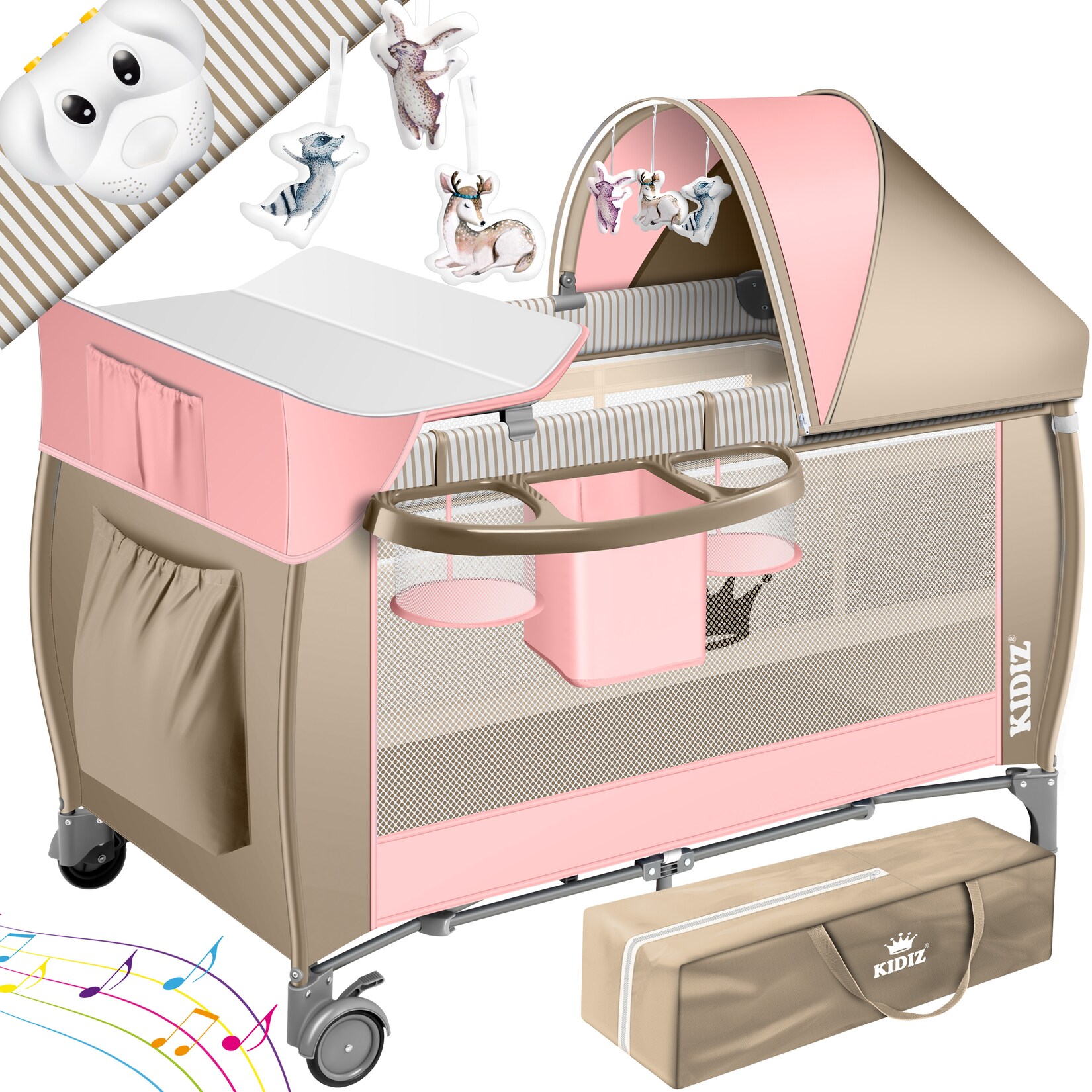 KIDIZ® Babybett 3 in 1 Reisebett Kombi Set Baby Bett mit Wickelauflage Moskitonetz Laufstall Baby ab Geburt bis 15 kg lu