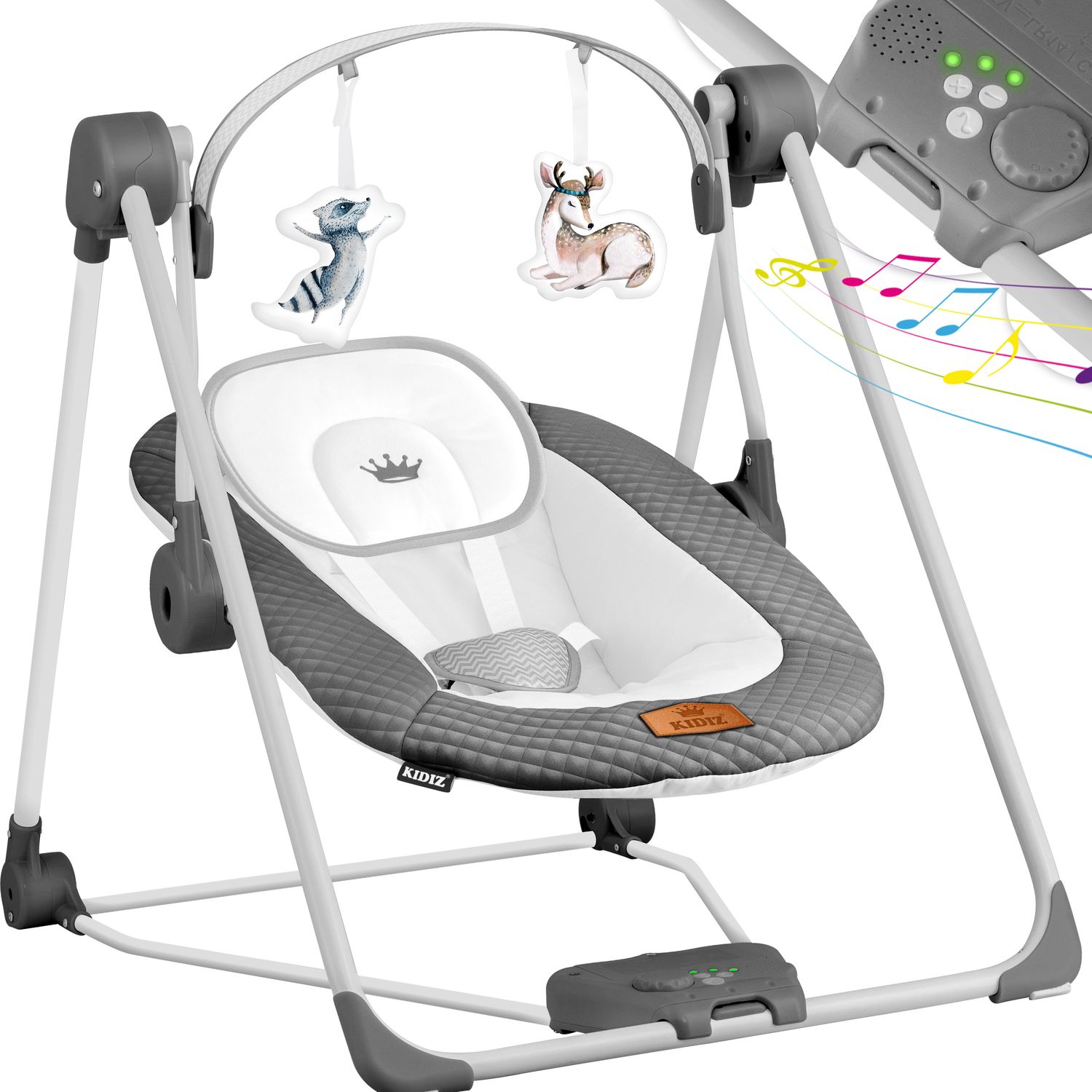KIDIZ&reg; Babywippe Babyschaukel mit 5 Geschwindigkeitseinstellungen zusammenklappbarer Baby Wippe Schaukel Babyhochstuhl mit Spielbogen Spielzeugen 5 beruhigende Naturger&auml;usche neugeborene - Bild 1