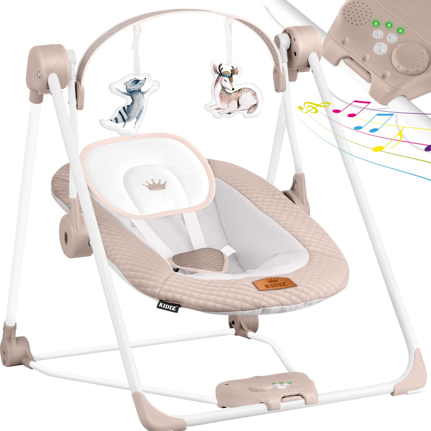 KIDIZ&reg; Babywippe Babyschaukel mit 5 Geschwindigkeitseinstellungen zusammenklappbarer Baby Wippe Schaukel Babyhochstuhl mit Spielbogen Spielzeugen 5 beruhigende Naturger&auml;usche neugeborene - Bild 1