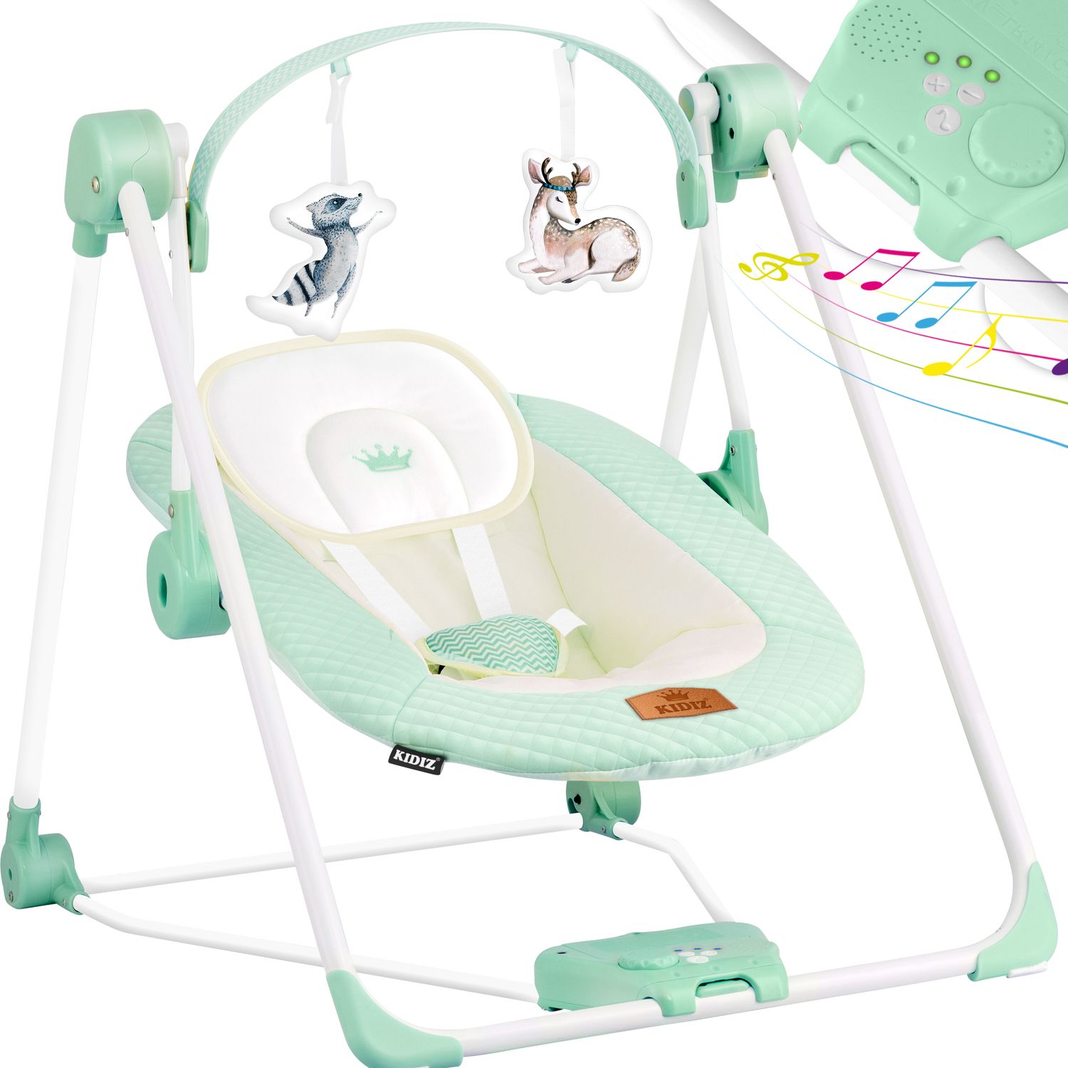 KIDIZ&reg; Babywippe Babyschaukel mit 5 Geschwindigkeitseinstellungen zusammenklappbarer Baby Wippe Schaukel Babyhochstuhl mit Spielbogen Spielzeugen 5 beruhigende Naturger&auml;usche neugeborene - Bild 1