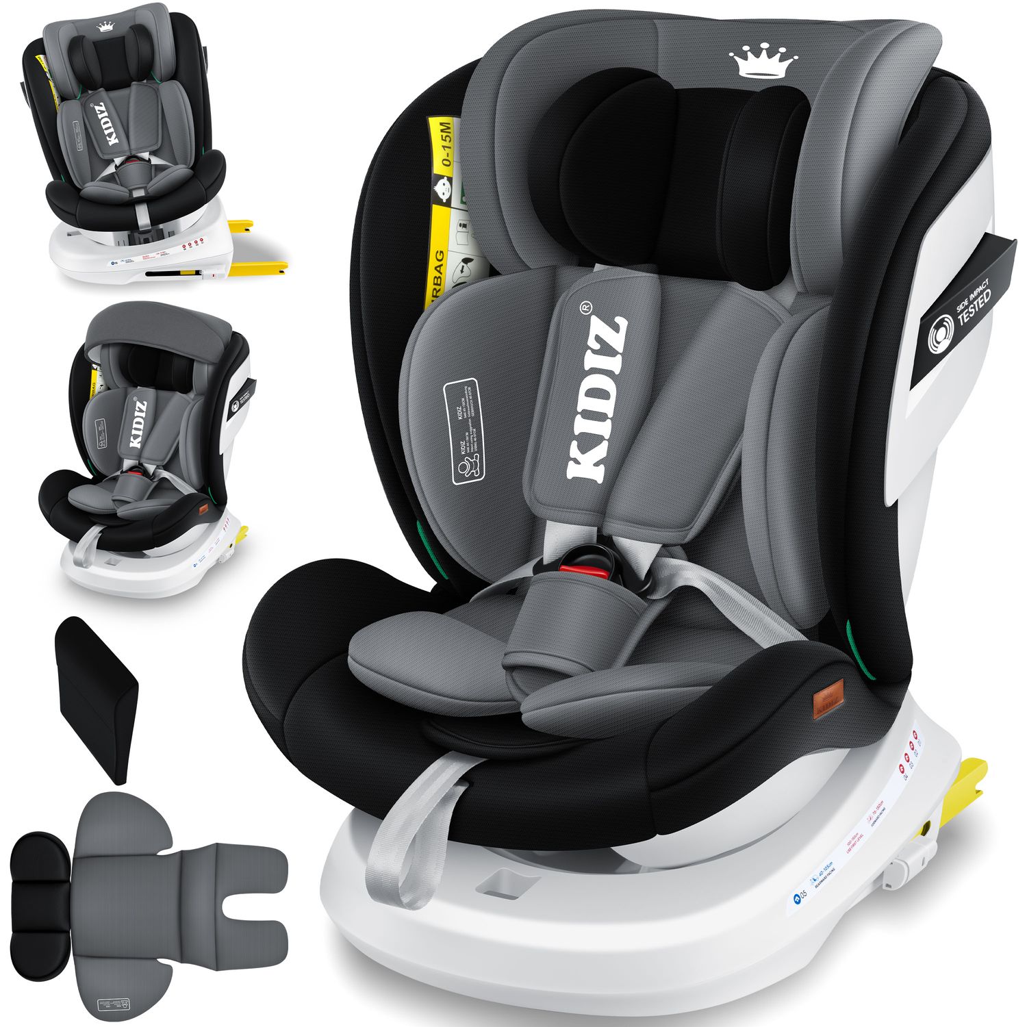 KIDIZ&reg; Kindersitz Autositz Kinderautositz Baby Isofix Top Tether 360&deg; drehbar i-Size Gruppe 0/1/2/3 ab Geburt -12 Jahre + Sonnenschutzdach Seitenschutz 5 Punkt Gurt Kopfst&uuml;tzenverstellung ECE R129 - Bild 1