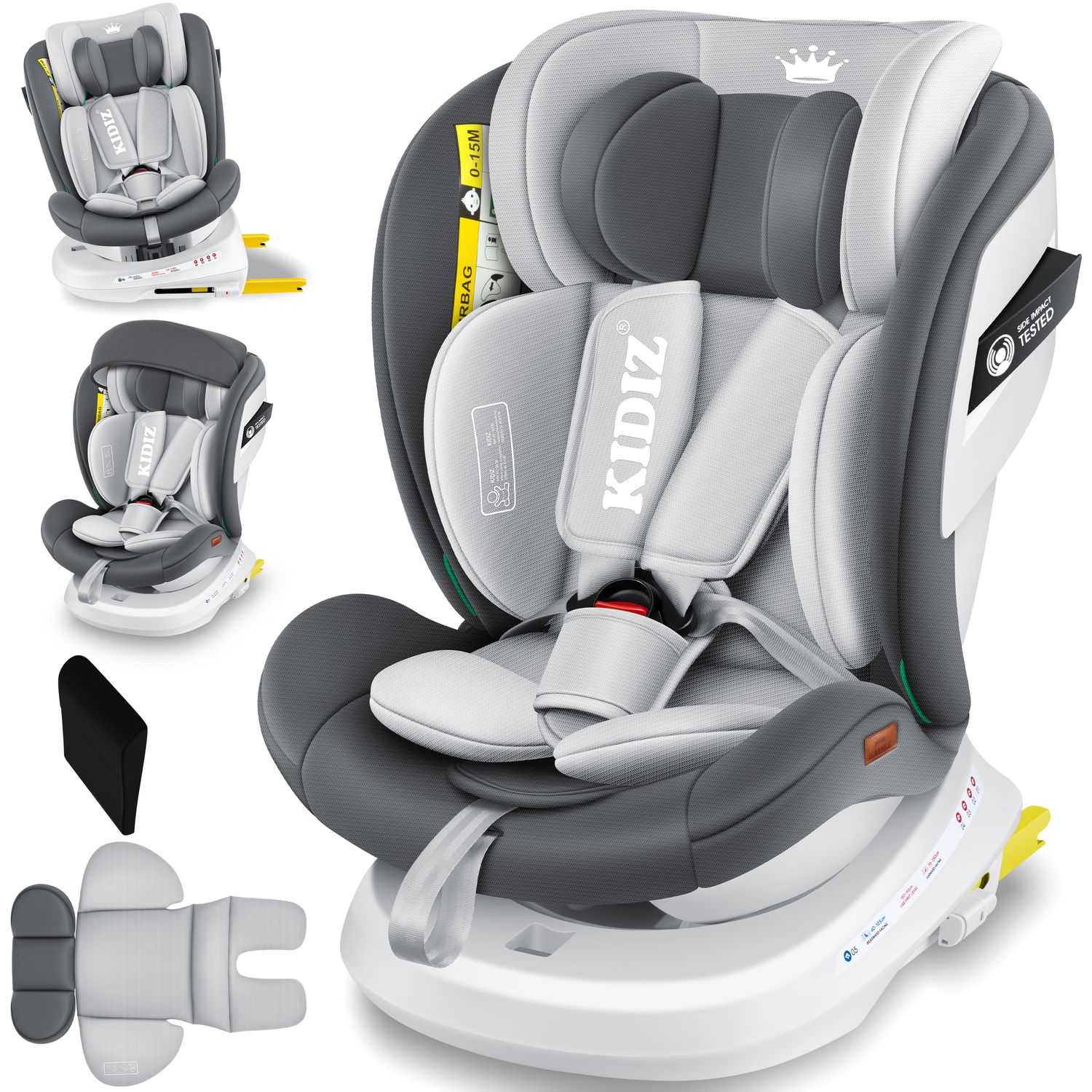 KIDIZ&reg; Kindersitz Autositz Kinderautositz Baby Isofix Top Tether 360&deg; drehbar i-Size Gruppe 0/1/2/3 ab Geburt -12 Jahre + Sonnenschutzdach Seitenschutz 5 Punkt Gurt Kopfst&uuml;tzenverstellung ECE R129 - Bild 1