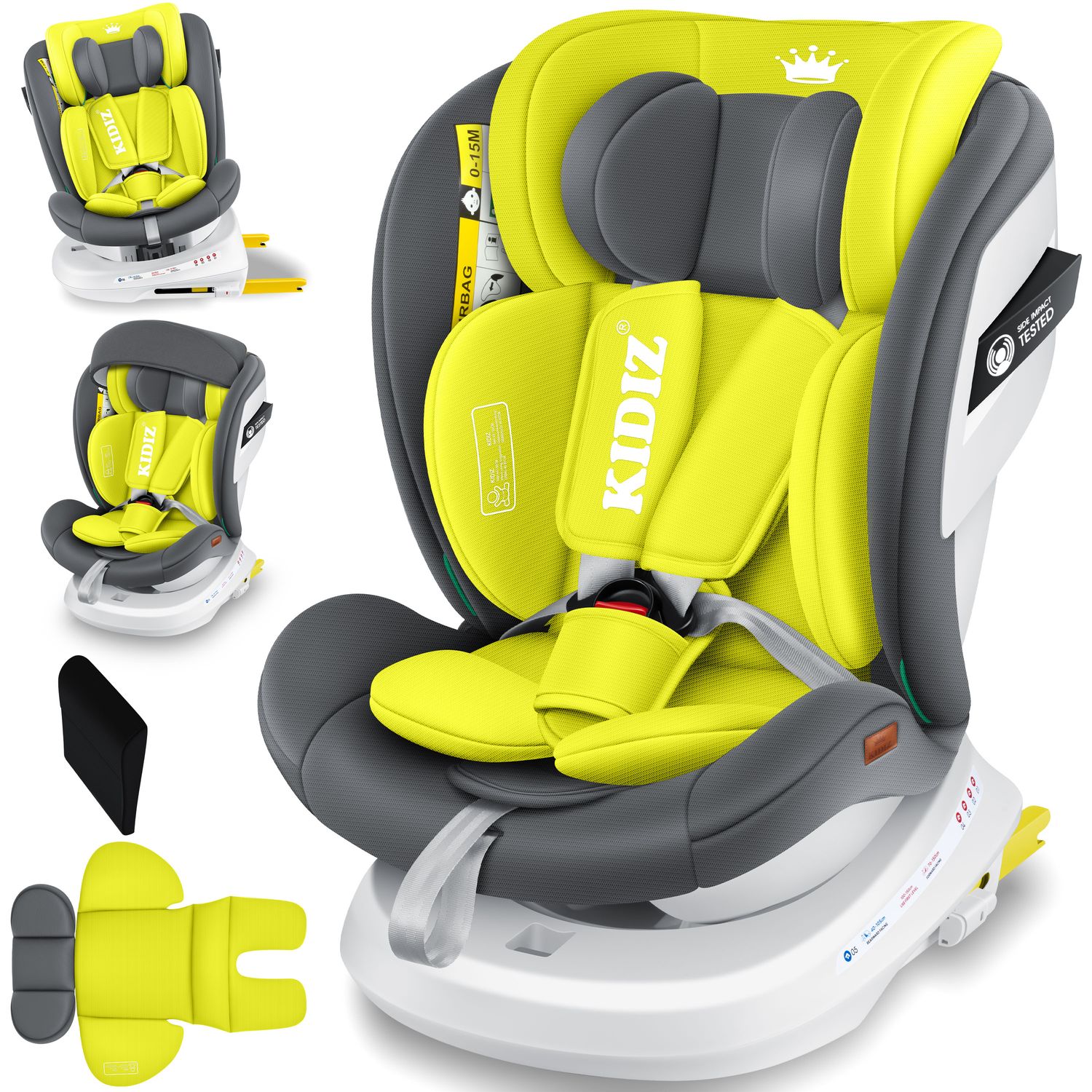 KIDIZ&reg; Kindersitz Autositz Kinderautositz Baby Isofix Top Tether 360&deg; drehbar i-Size Gruppe 0/1/2/3 ab Geburt -12 Jahre + Sonnenschutzdach Seitenschutz 5 Punkt Gurt Kopfst&uuml;tzenverstellung ECE R129 - Bild 1