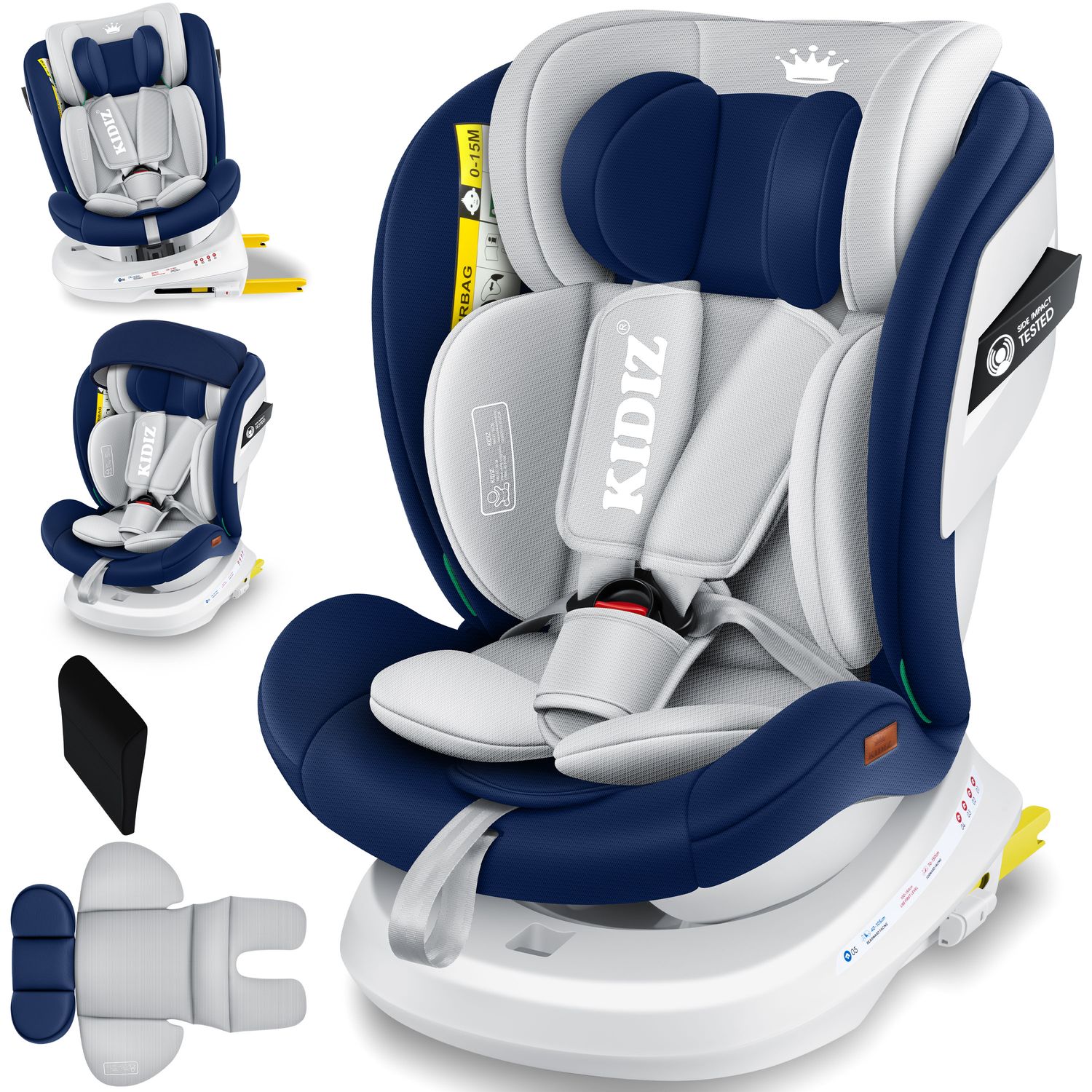 KIDIZ&reg; Kindersitz Autositz Kinderautositz Baby Isofix Top Tether 360&deg; drehbar i-Size Gruppe 0/1/2/3 ab Geburt -12 Jahre + Sonnenschutzdach Seitenschutz 5 Punkt Gurt Kopfst&uuml;tzenverstellung ECE R129 - Bild 1
