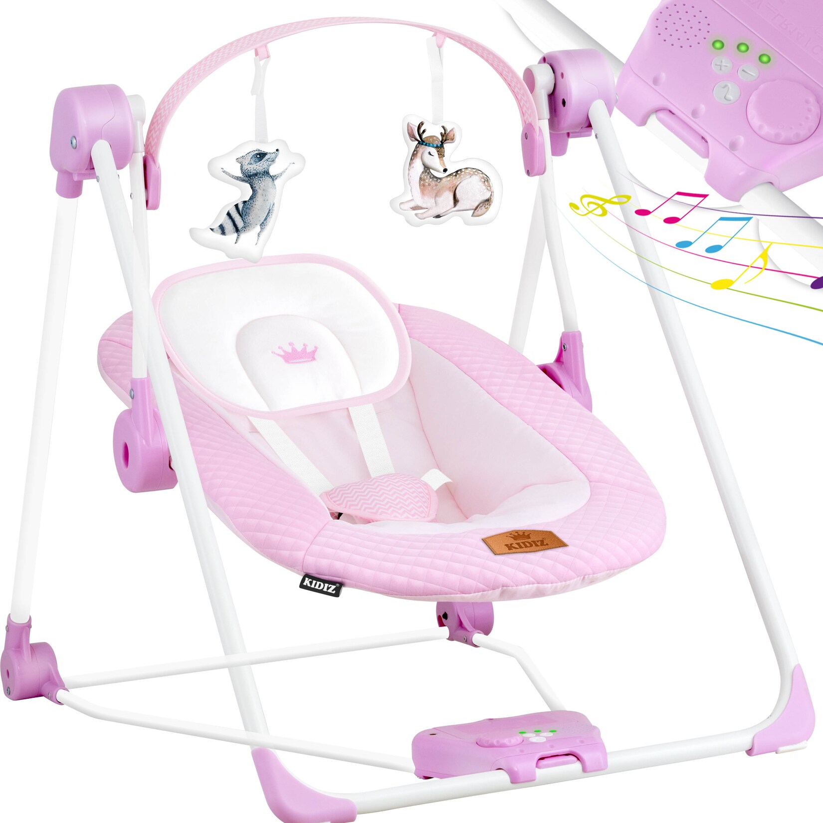 KIDIZ® Babywippe Babyschaukel mit 5 Geschwindigkeitseinstellungen zusammenklappbarer Baby Wippe Schaukel Babyhochstuhl mit Spielbogen Spielzeugen 5 beruhigende Naturgeräusche neugeborene